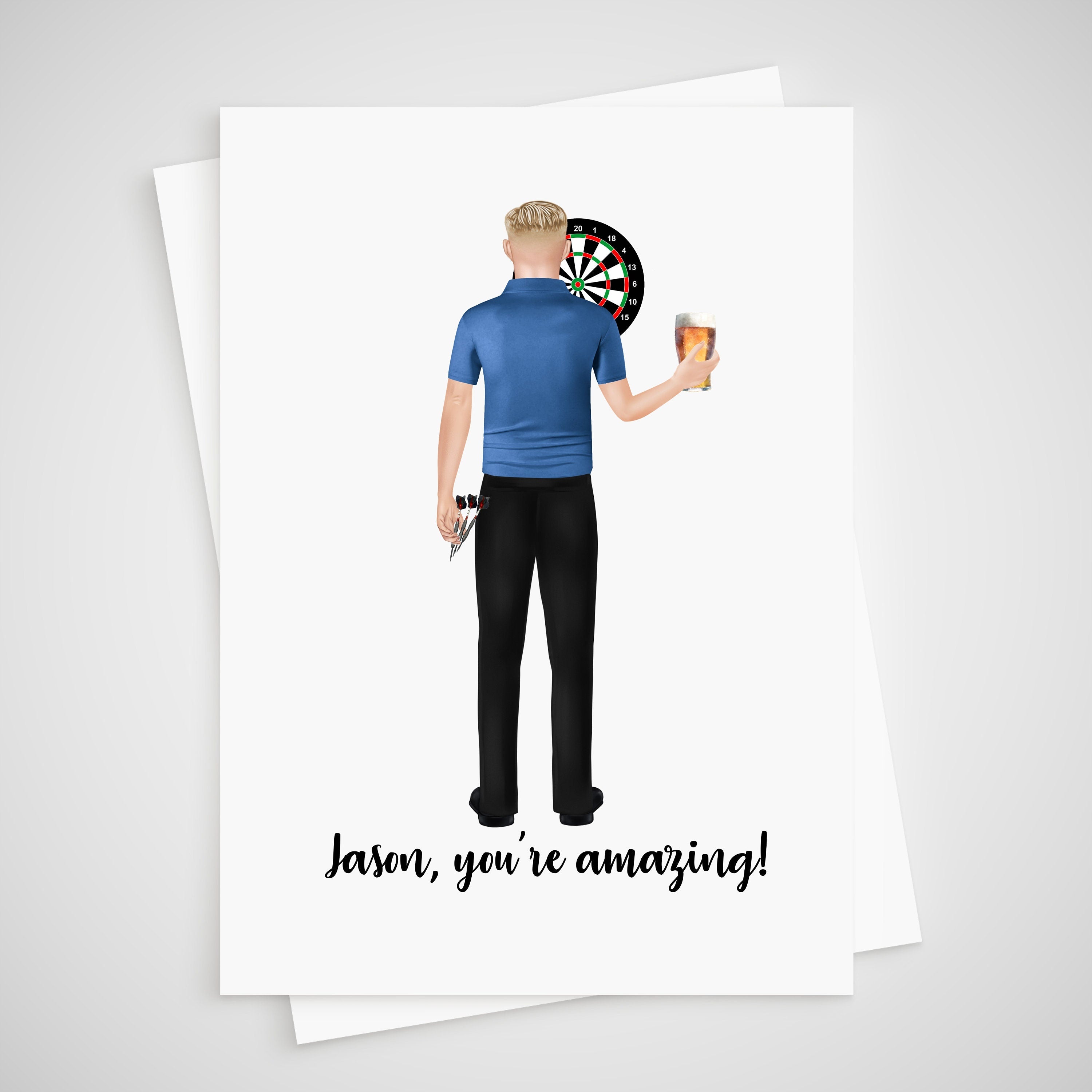 Darts Card Personalised Thank you Congratulations Dart Player for him