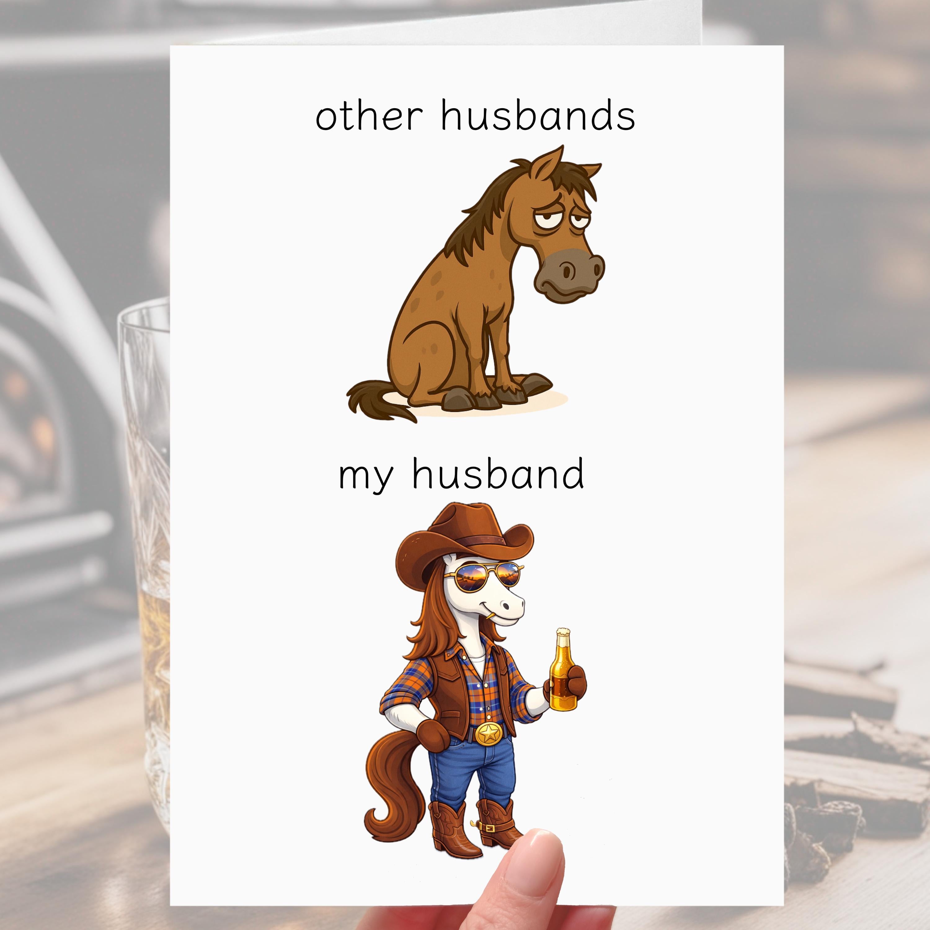 Cowboy Husband Card - funny horse card for boyfriends, anniversary, personalised
