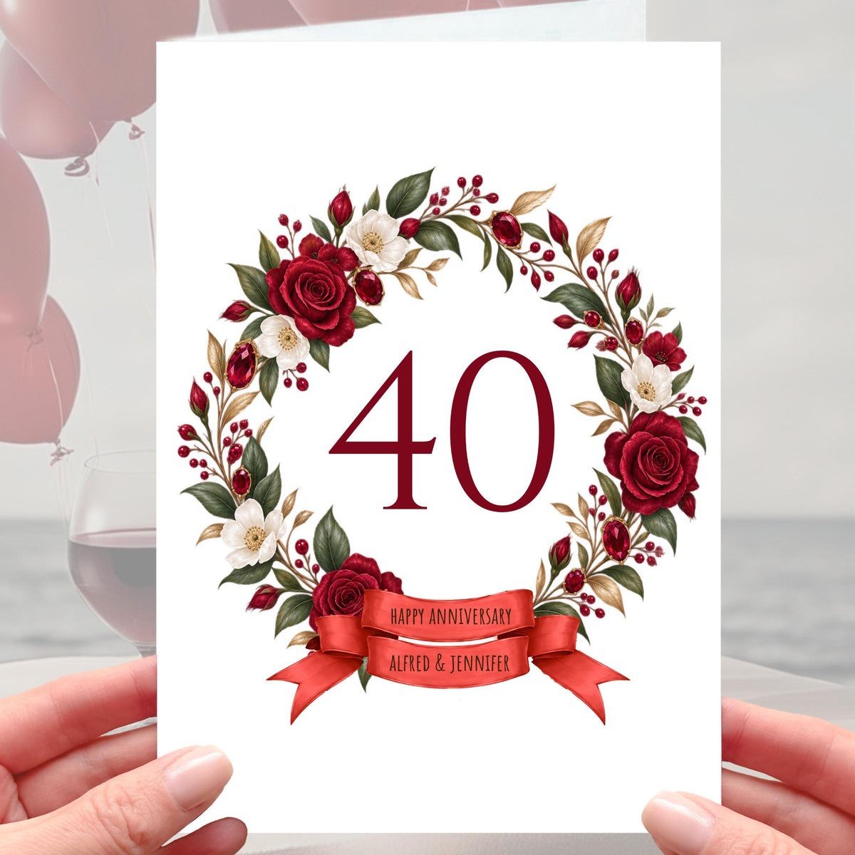 Happy 40th Anniversary Card - Personalised Ruby Wedding 40 years