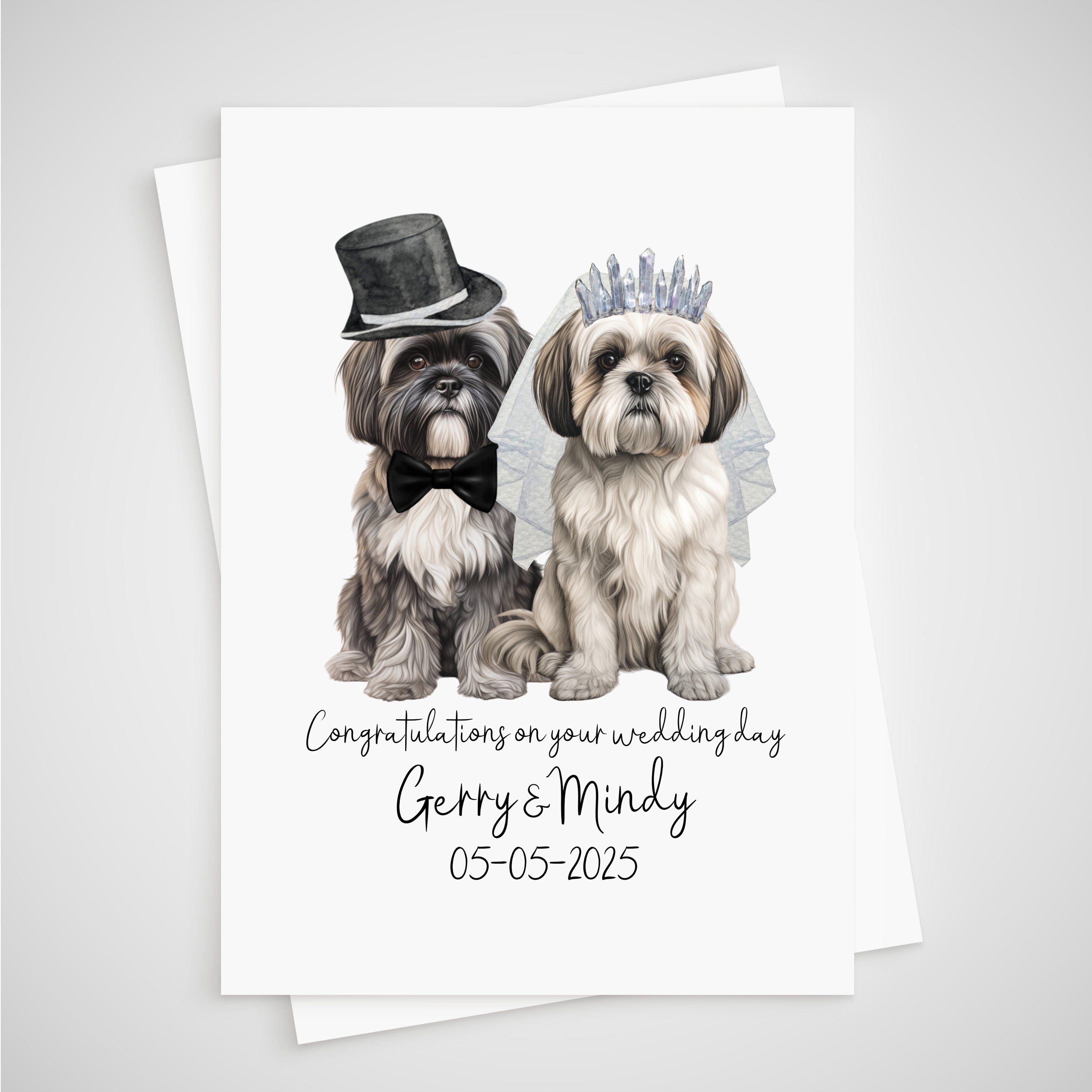 Shih tzu Wedding Card Personalised Dog Bride & Groom