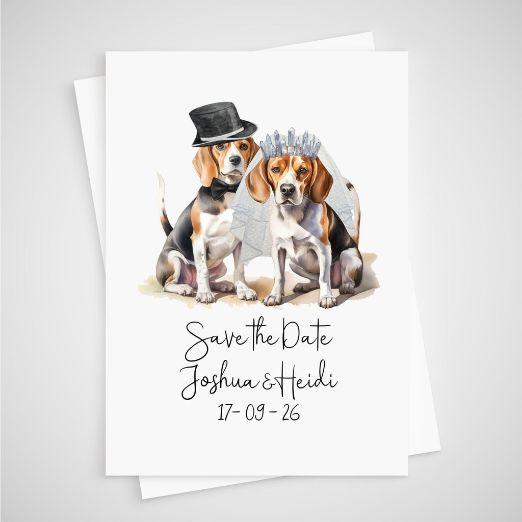 Personalized Dog Wedding Save the Date Card - beagle, basset hound, boxer, british bulldog, chihuahua, chow chow, cockapoo; cocker spaniel