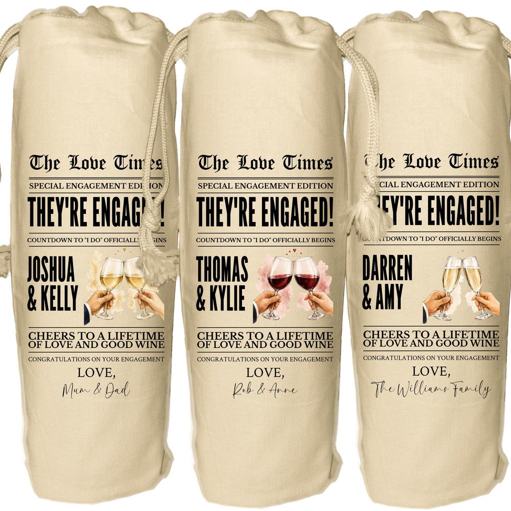 Newspaper Engagement Wine Bag - personalised gift for couple