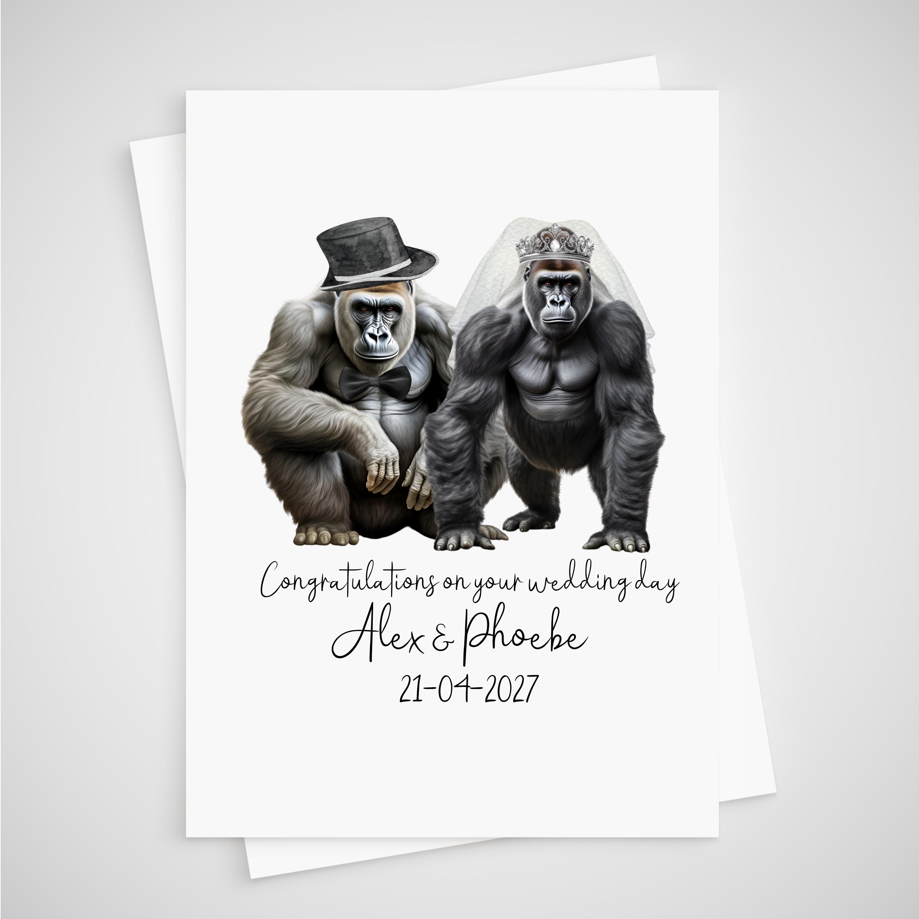 Gorilla Wedding Card Personalised Bride & Groom Monkey