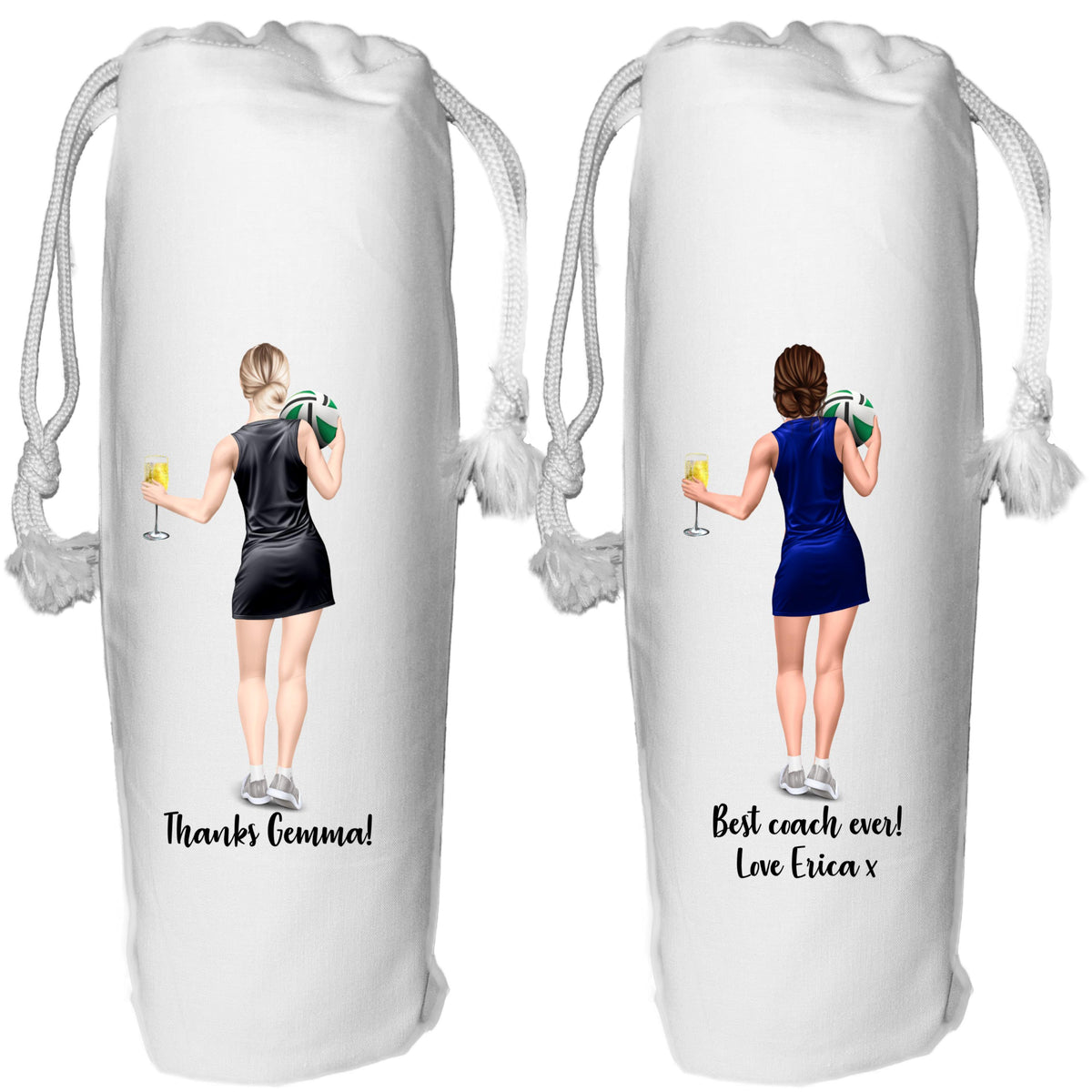 Netball Wine Bag Personalised gift for netballer