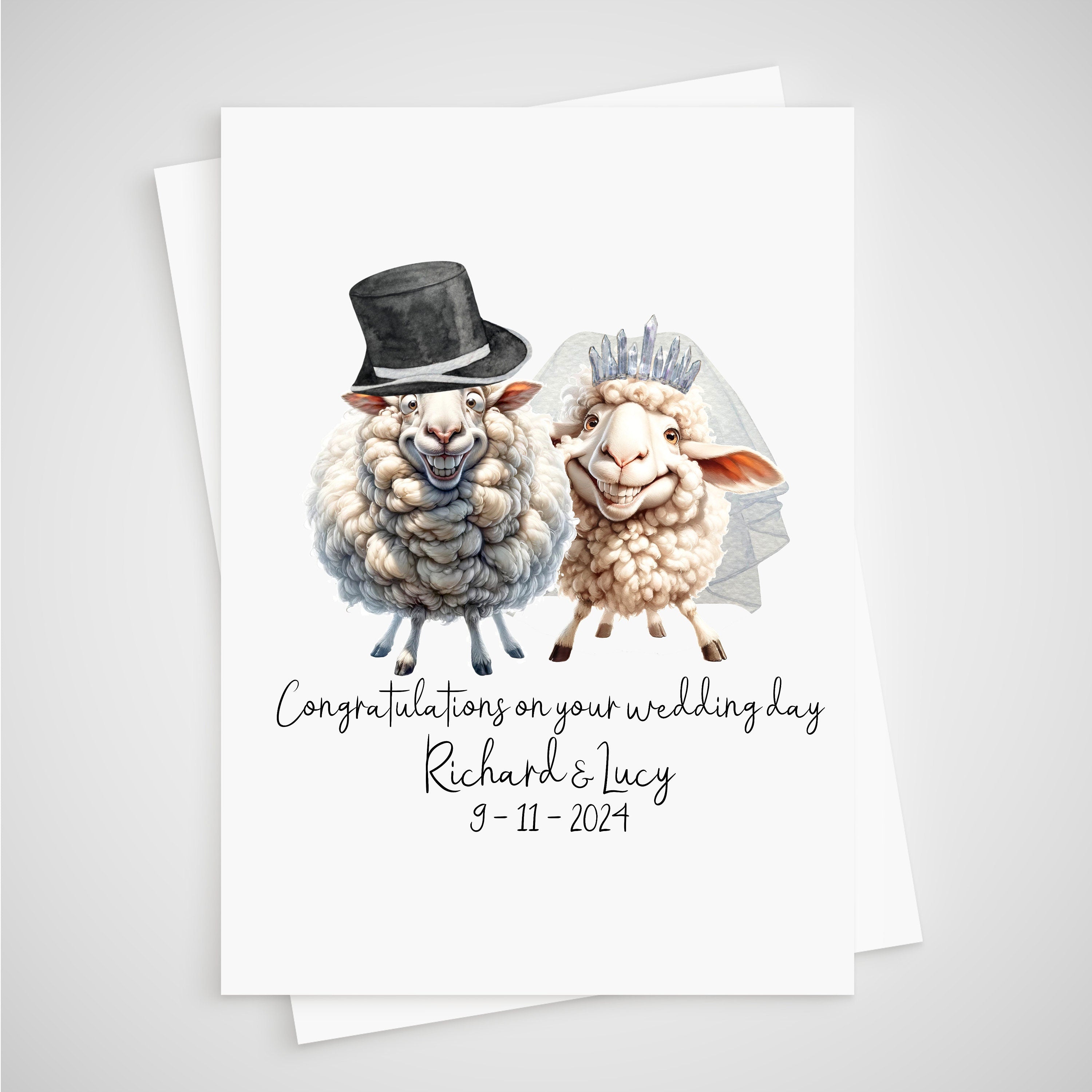 Sheep Wedding Card Personalised Bride & Groom Novelty