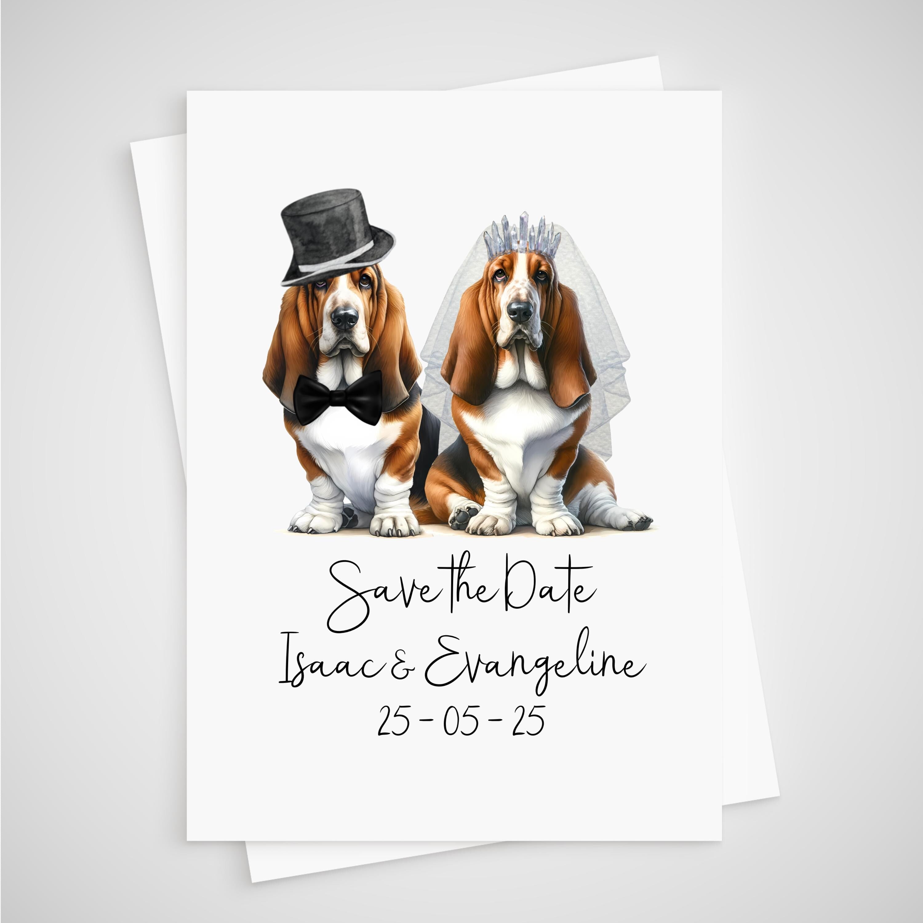 Personalized Dog Wedding Save the Date Card - beagle, basset hound, boxer, british bulldog, chihuahua, chow chow, cockapoo; cocker spaniel