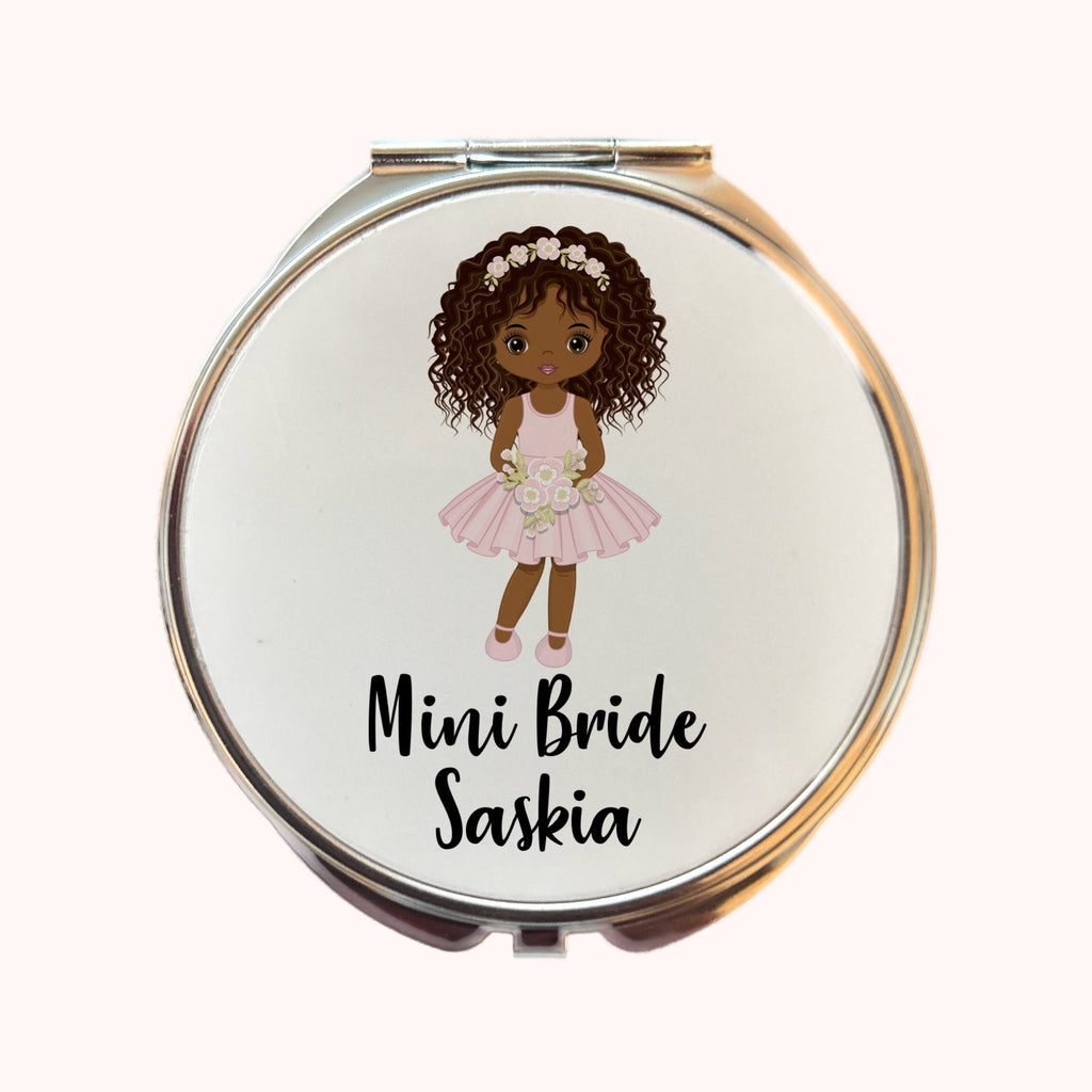 Mirror for Flower Girl Personalised Compact Junior Bridesmaid, Mini Bride