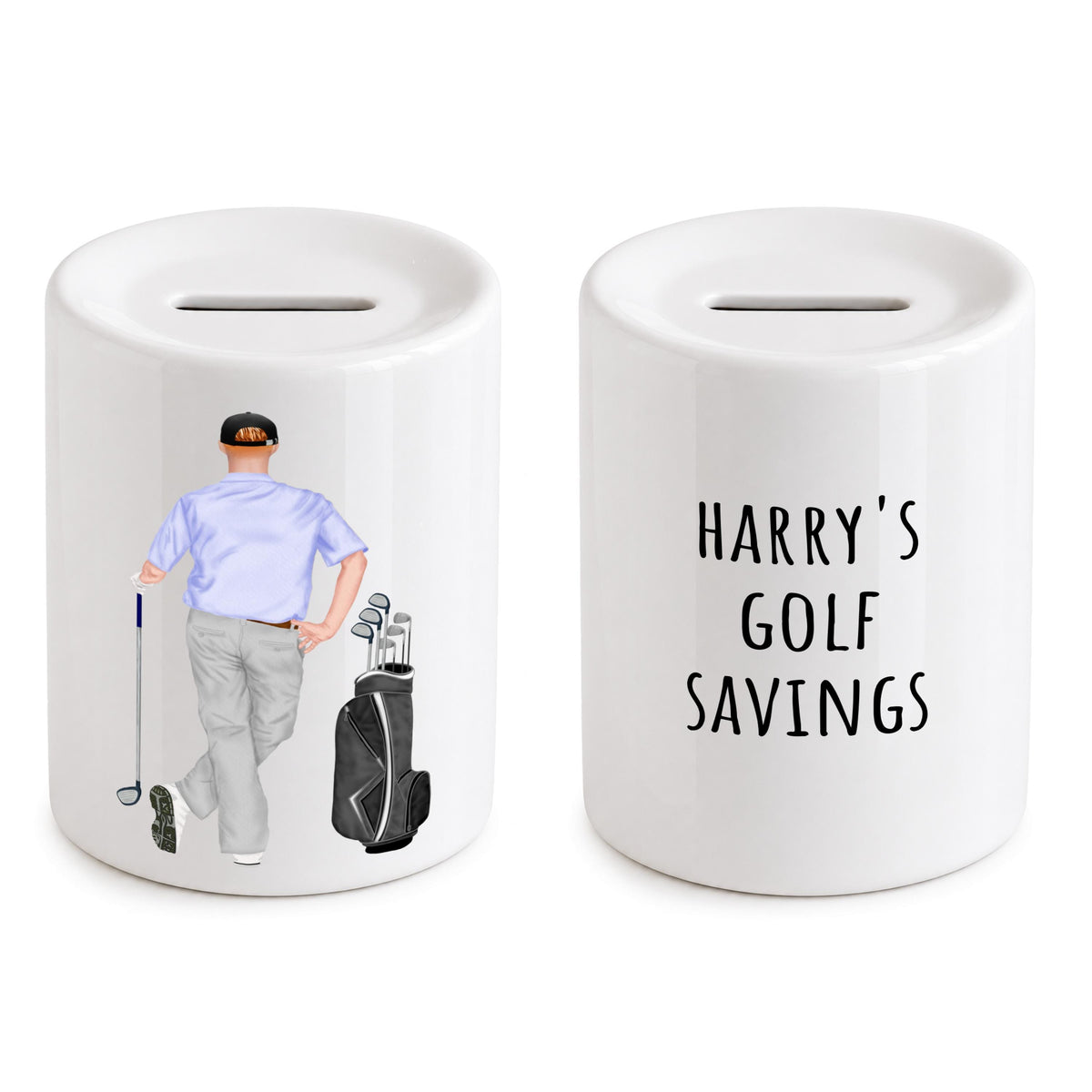 Personalised Golf Fund Money Box - Savings for golf trip - gift for grandad dad piggy bank