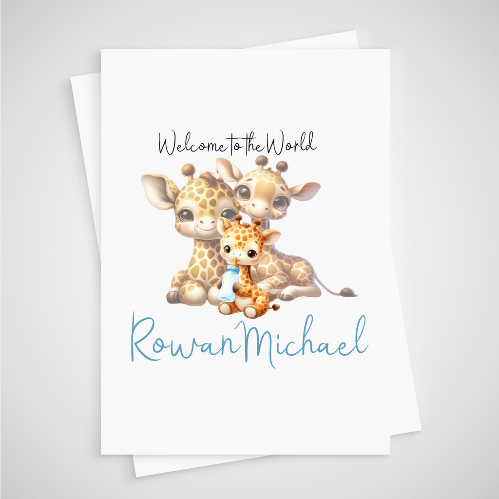 Giraffe Baby Card Personalised Boy Newborn Welcome to the World