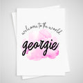 New Baby Girl Card Pink Watercolour Cloud Personalised Name