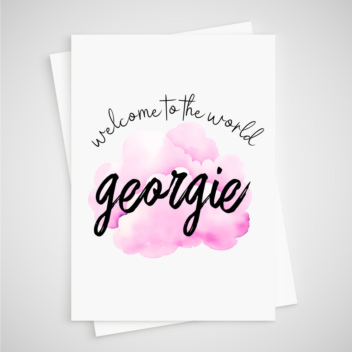 New Baby Girl Card Pink Watercolour Cloud Personalised Name
