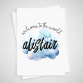 New Baby Boy Card Blue Watercolour Cloud Personalised Name