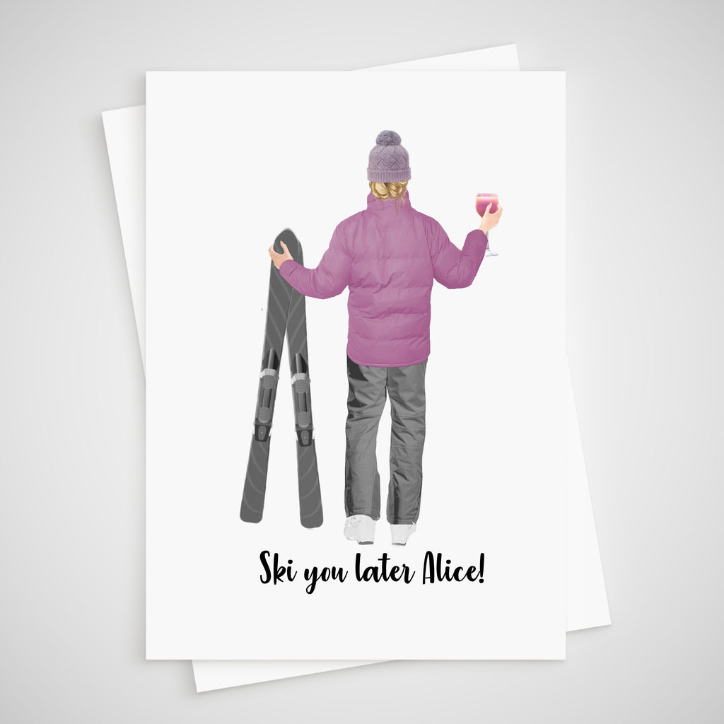 Ski Leaving Card Personalised We'll miss you Female - ski you later