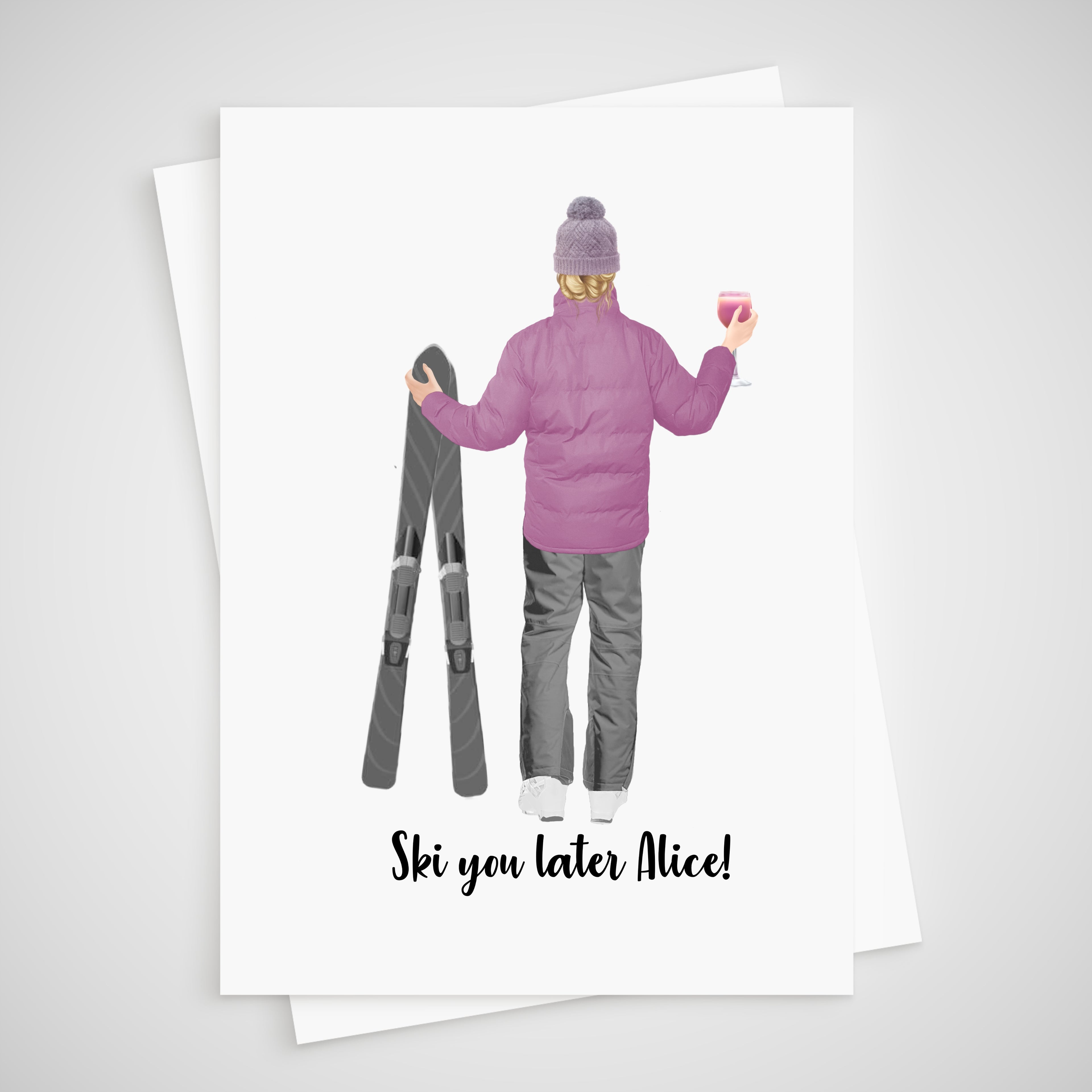 Ski Leaving Card Personalised We'll miss you Female - ski you later