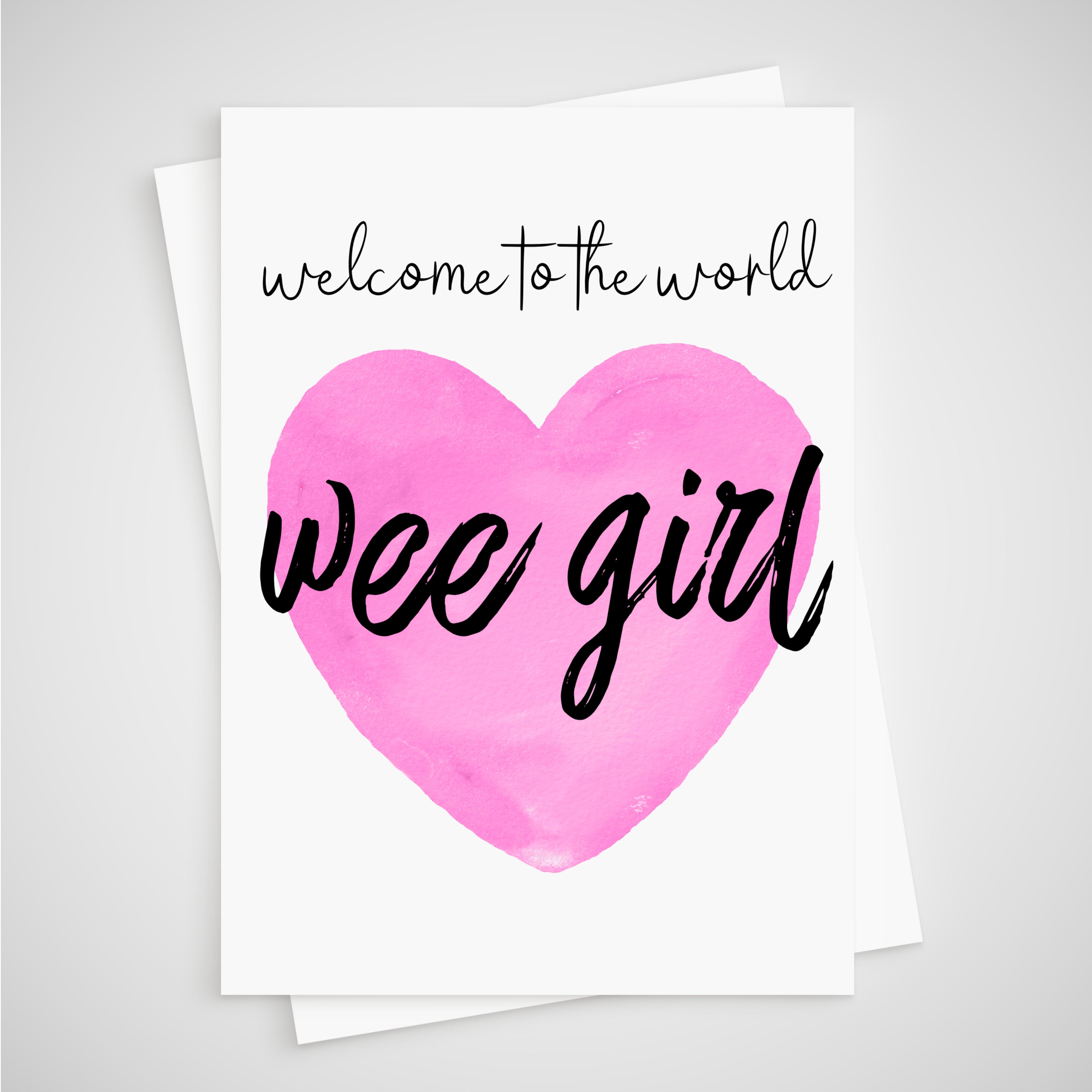Wee Girl New Baby Girl Card Pink Watercolour Heart - Scottish Irish