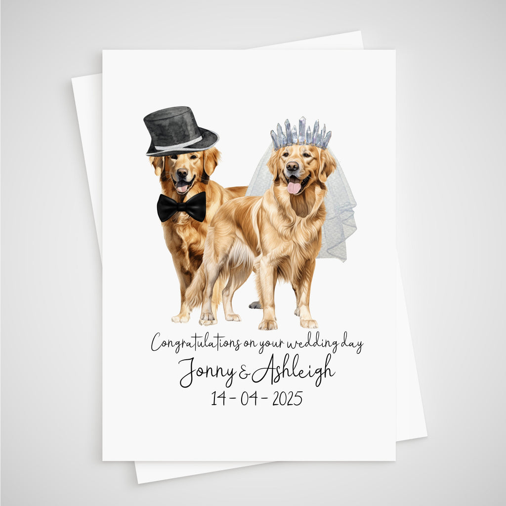 Golden Retriever Wedding Card Personalised Bride & Groom Dog