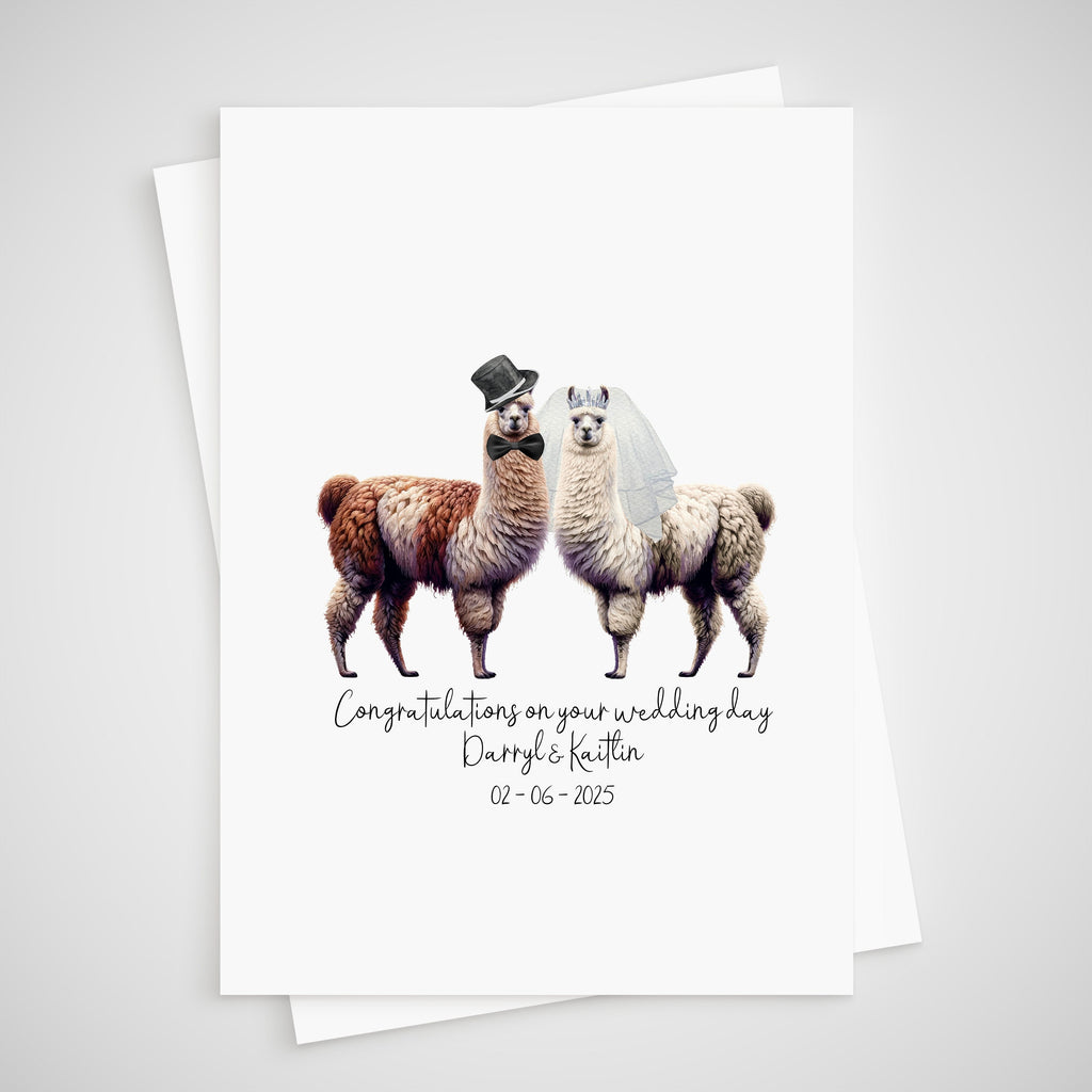 Llama Wedding Card Personalised Bride & Groom Alpaca Novelty