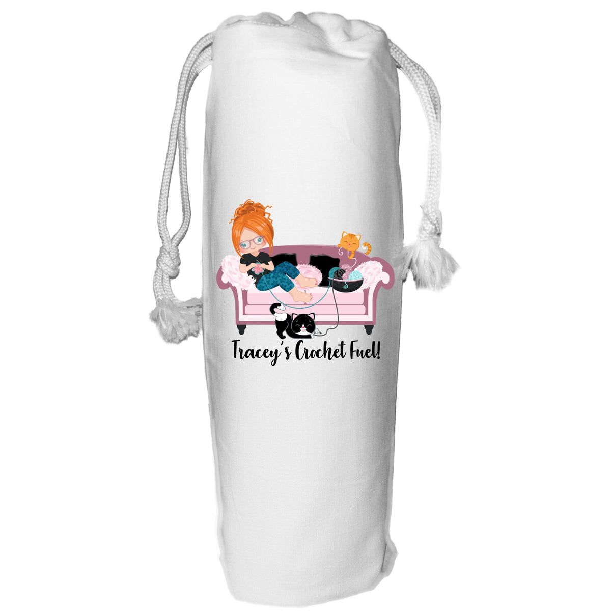 Personalised Crochet Cat Lady Wine Bag: Knitter Gift