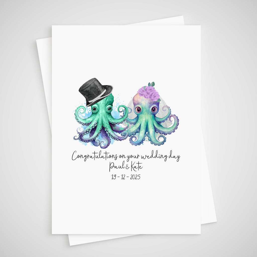 Octopus Wedding Card Personalised Bride & Groom
