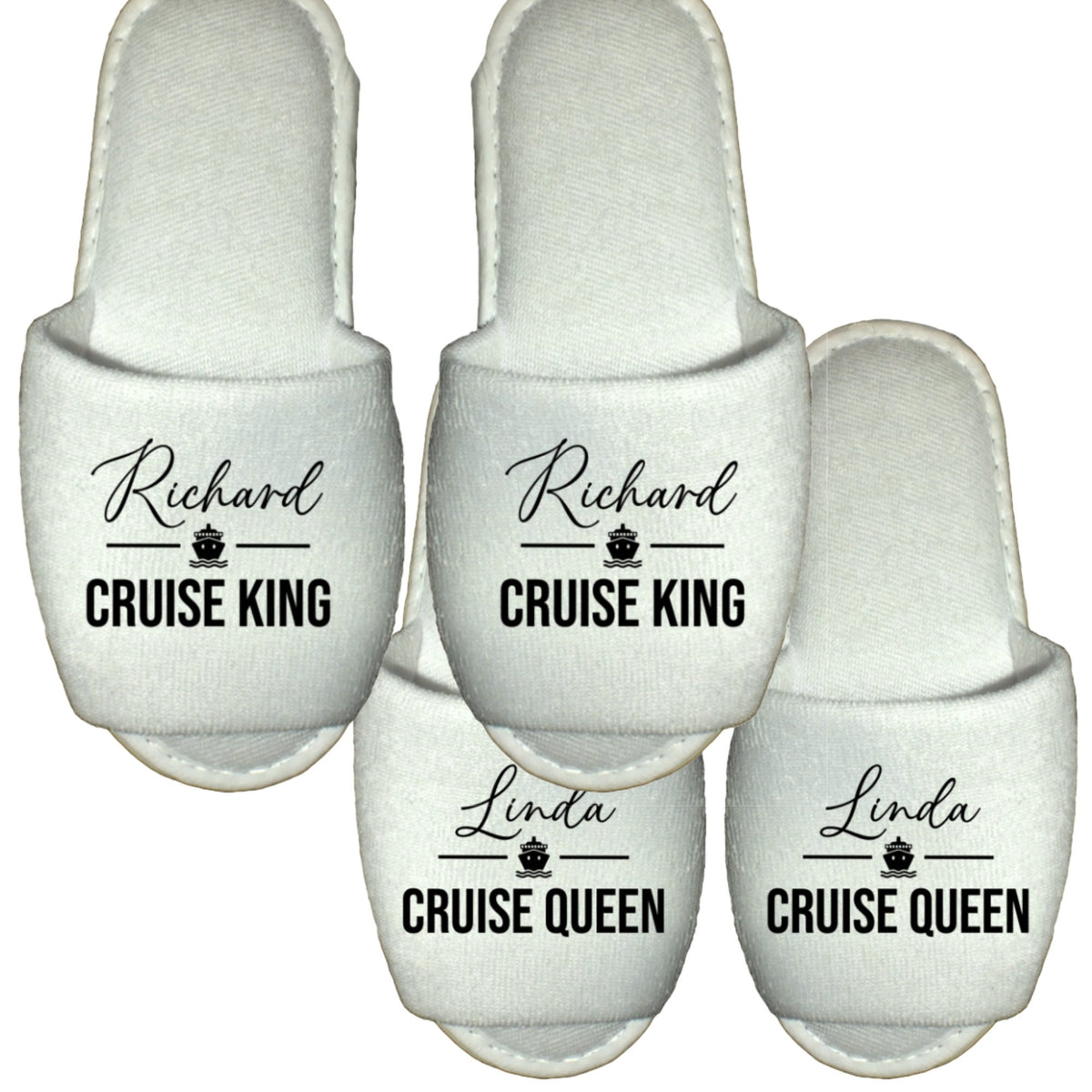 Personalised Spa Slippers Cruise King Queen - Ship Holiday Party Hotel Hot Tub