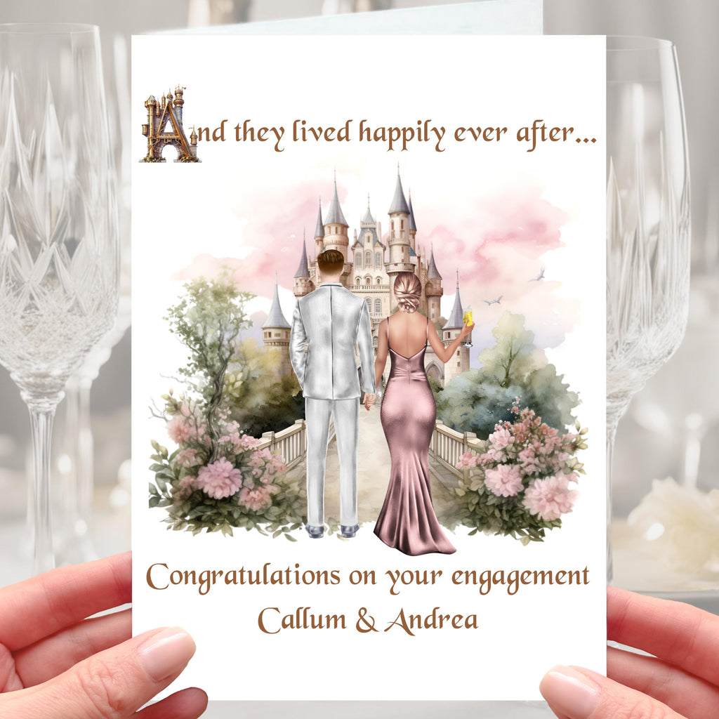 Fairytale Engagement Card Personalised Castle Princess Happily ever after