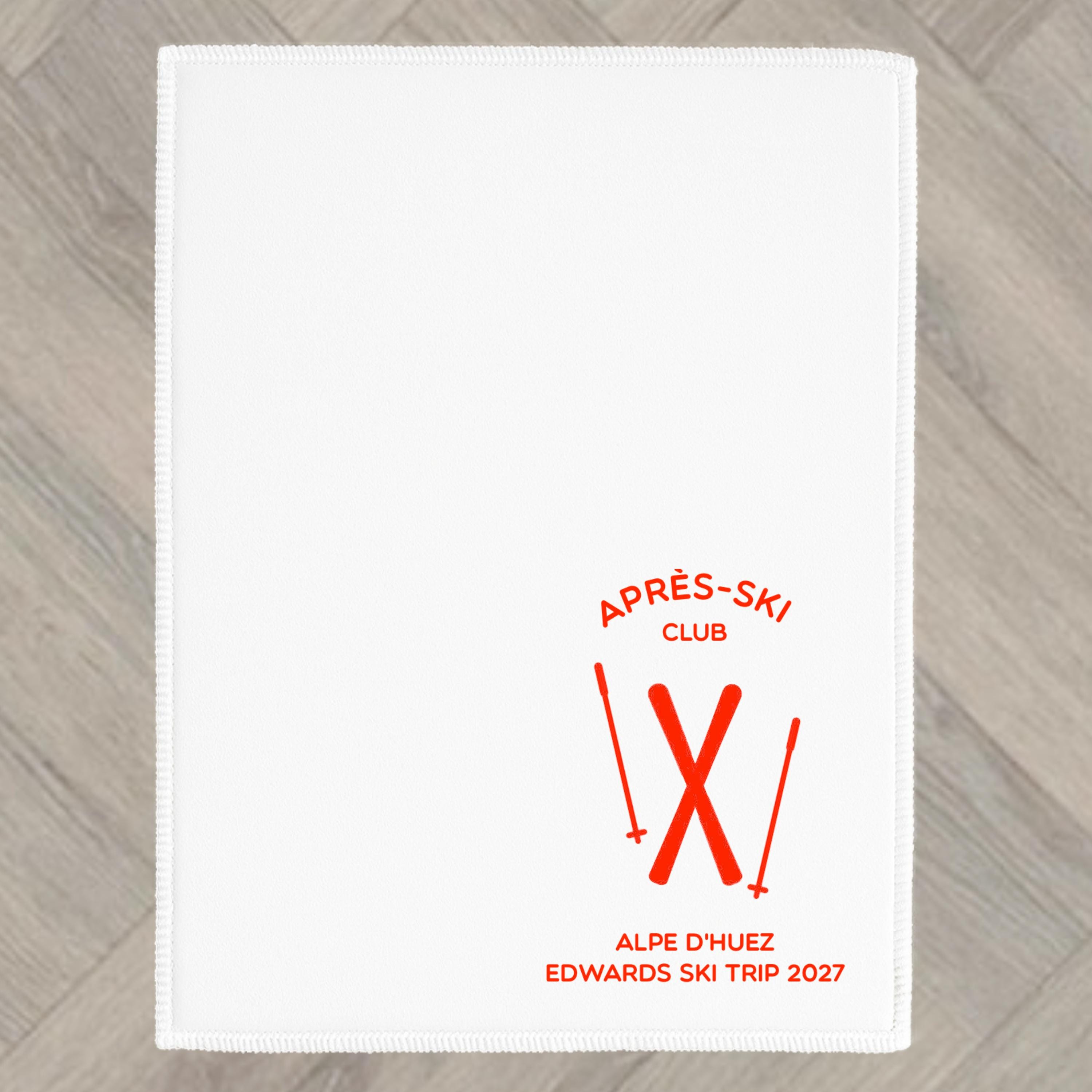 Apres-Ski Club Personalised Towel gift Skiing Gift hand