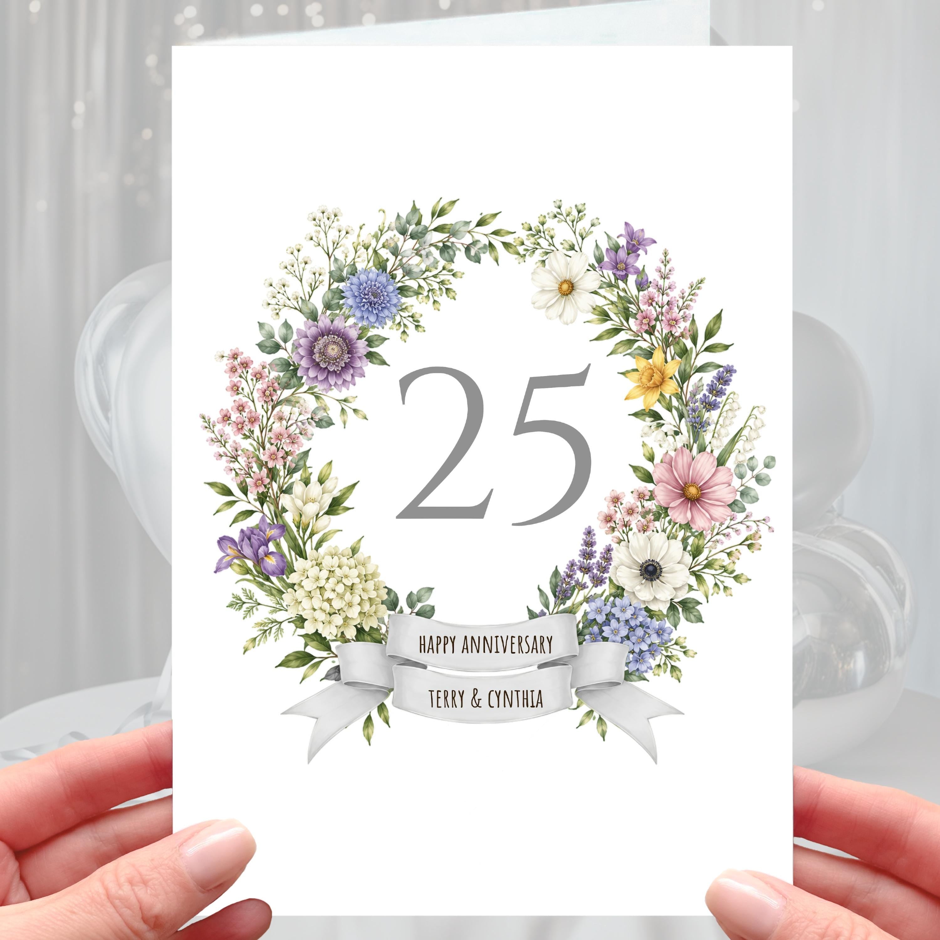 Happy 25th Anniversary Card - Personalised Silver Wedding 25 years