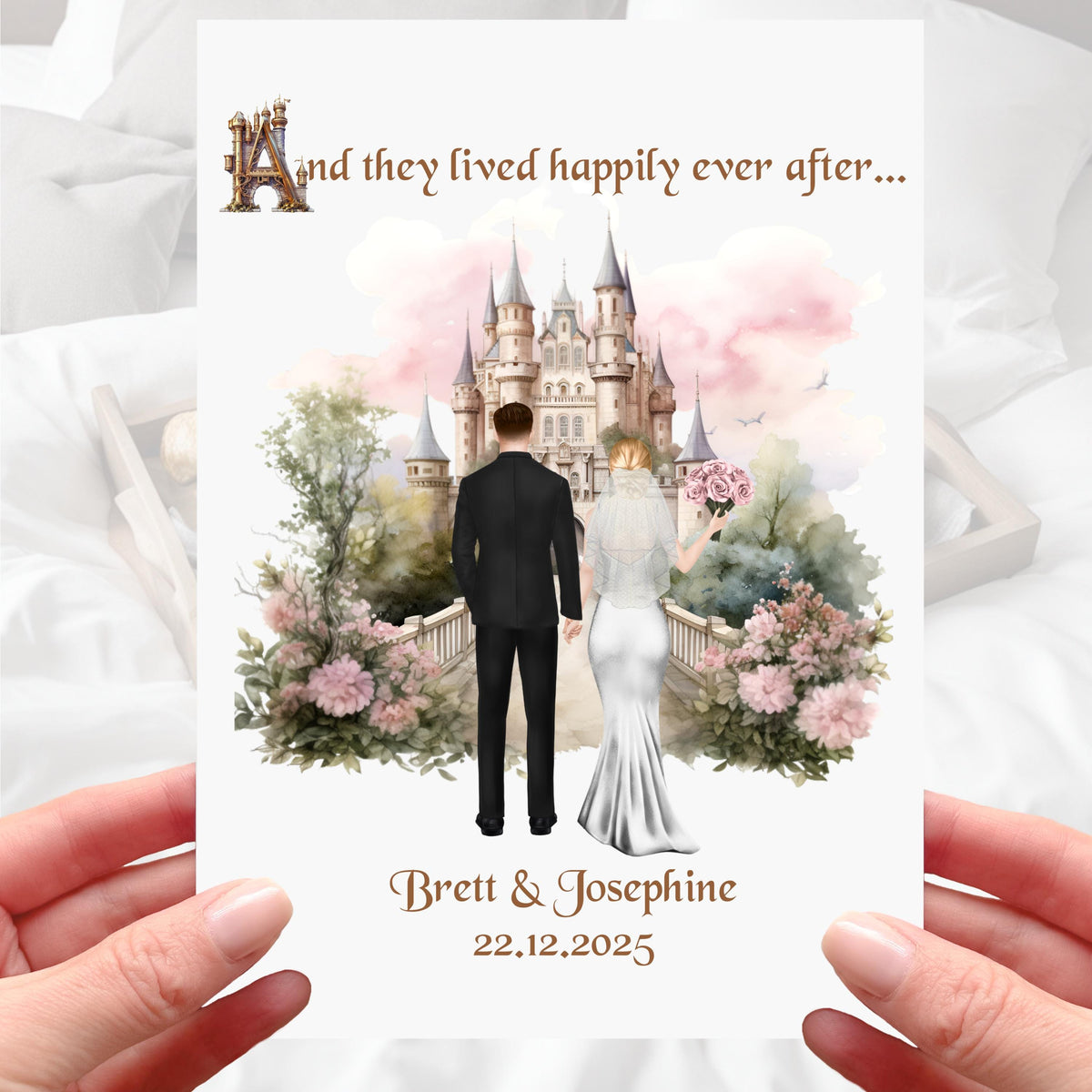 Fairytale Wedding Card Personalised Bride & Groom Happily ever after