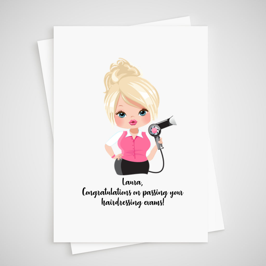 Hairdresser Congratulatons Card Personalised passing exams qualified