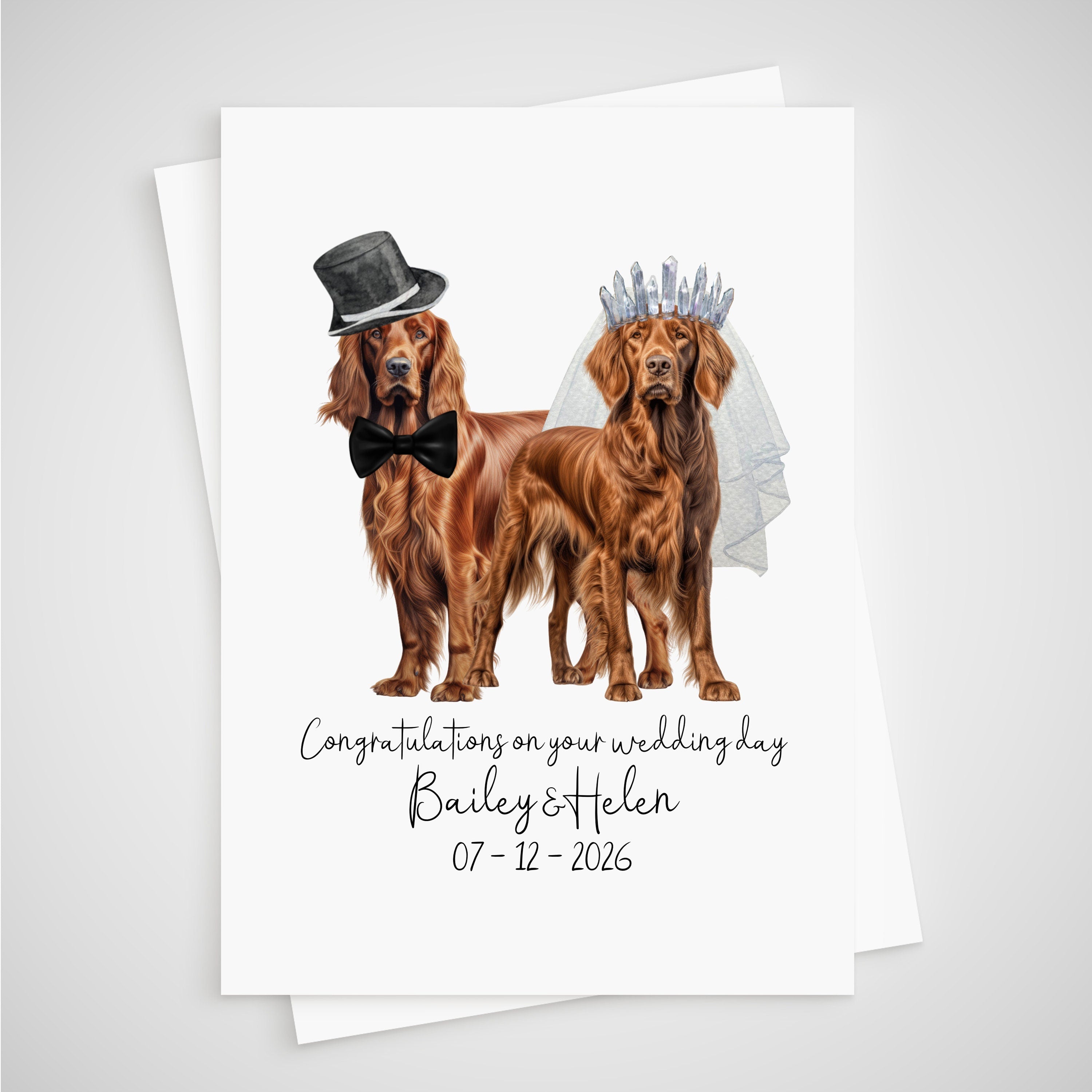 Irish Setter Wedding Card Personalised Bride & Groom Dog