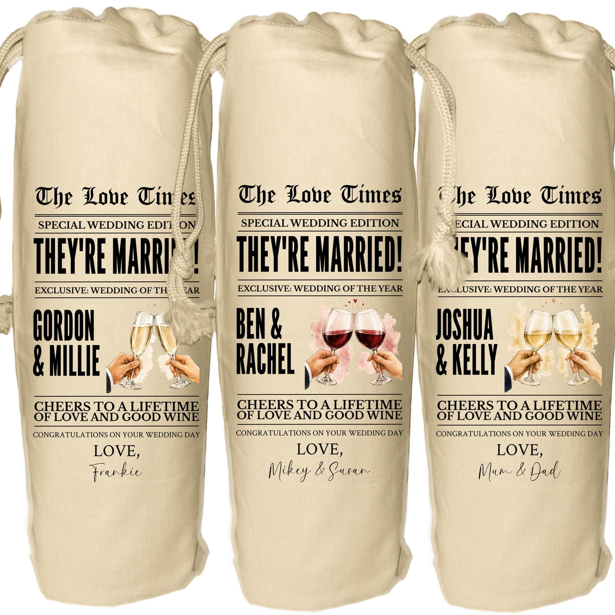 Newspaper Wedding Wine Bag - personalised gift for couple