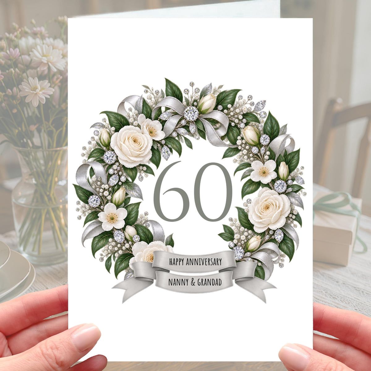 Happy 60th Anniversary Card - Personalised Diamond Wedding 60 years