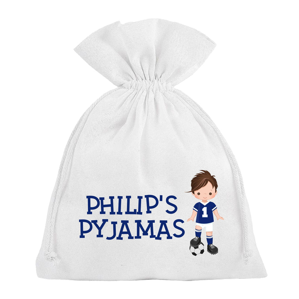 Boys Football Pyjama Bag Personalised Blue Soccer PJ's