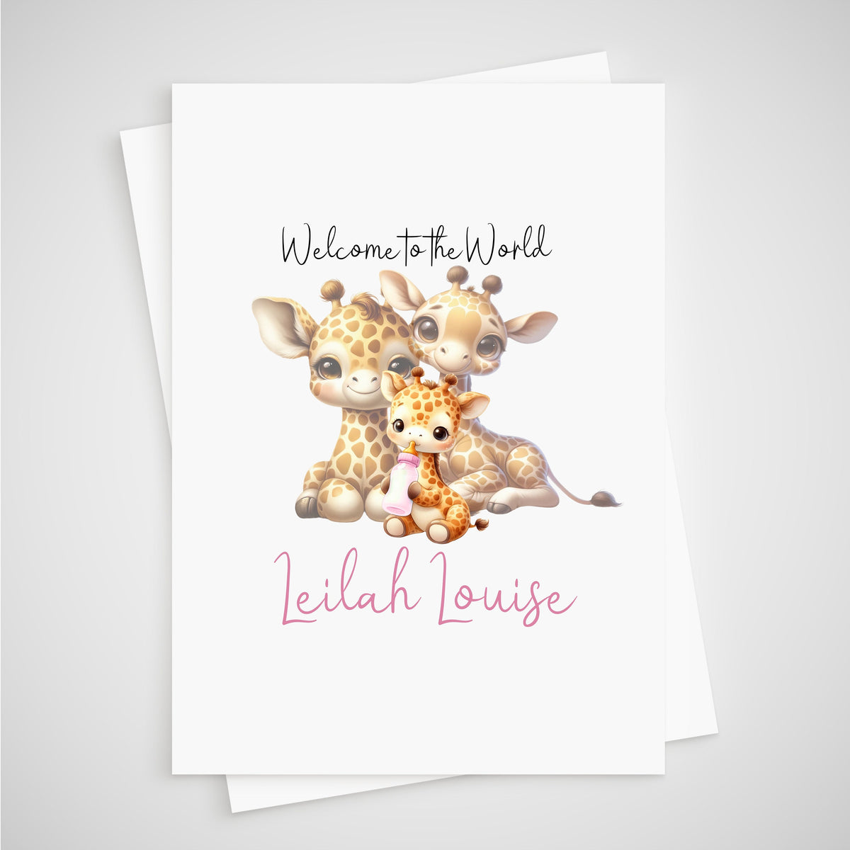 Giraffe Baby Card Personalised Girl Newborn Welcome to the World (Copy)