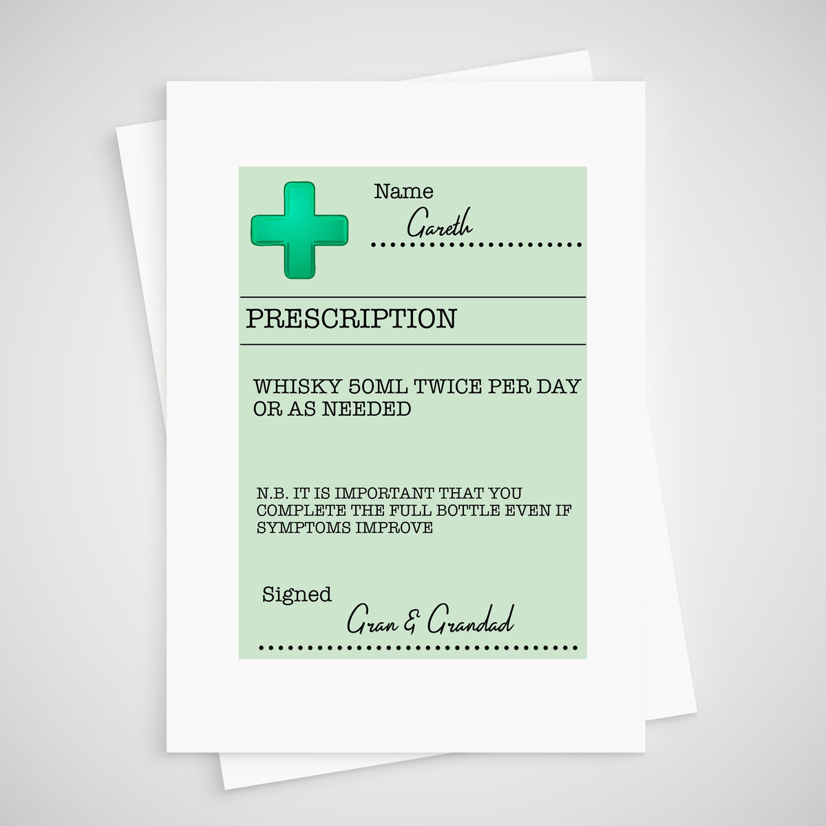 Prescription Card for Whisky Personalised Get Well Soon