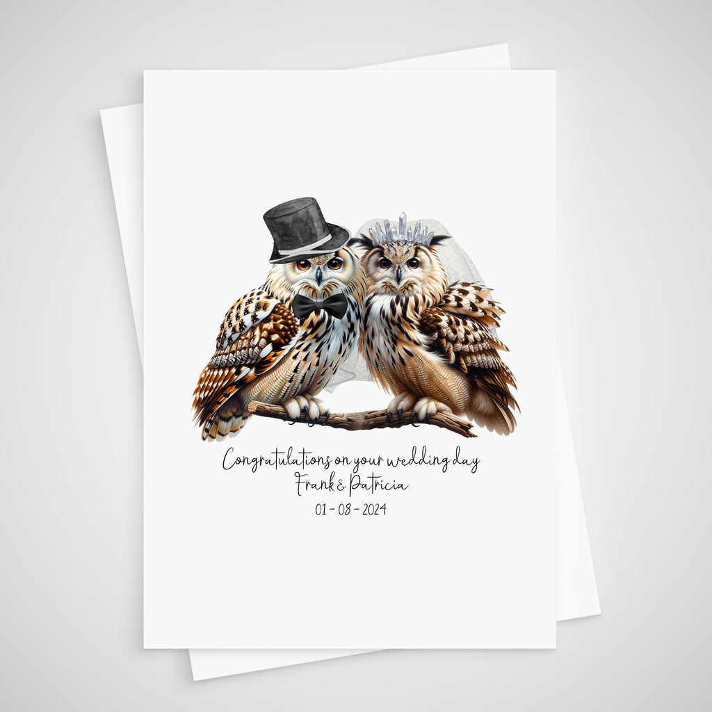 Owl Wedding Card Personalised Bride & Groom