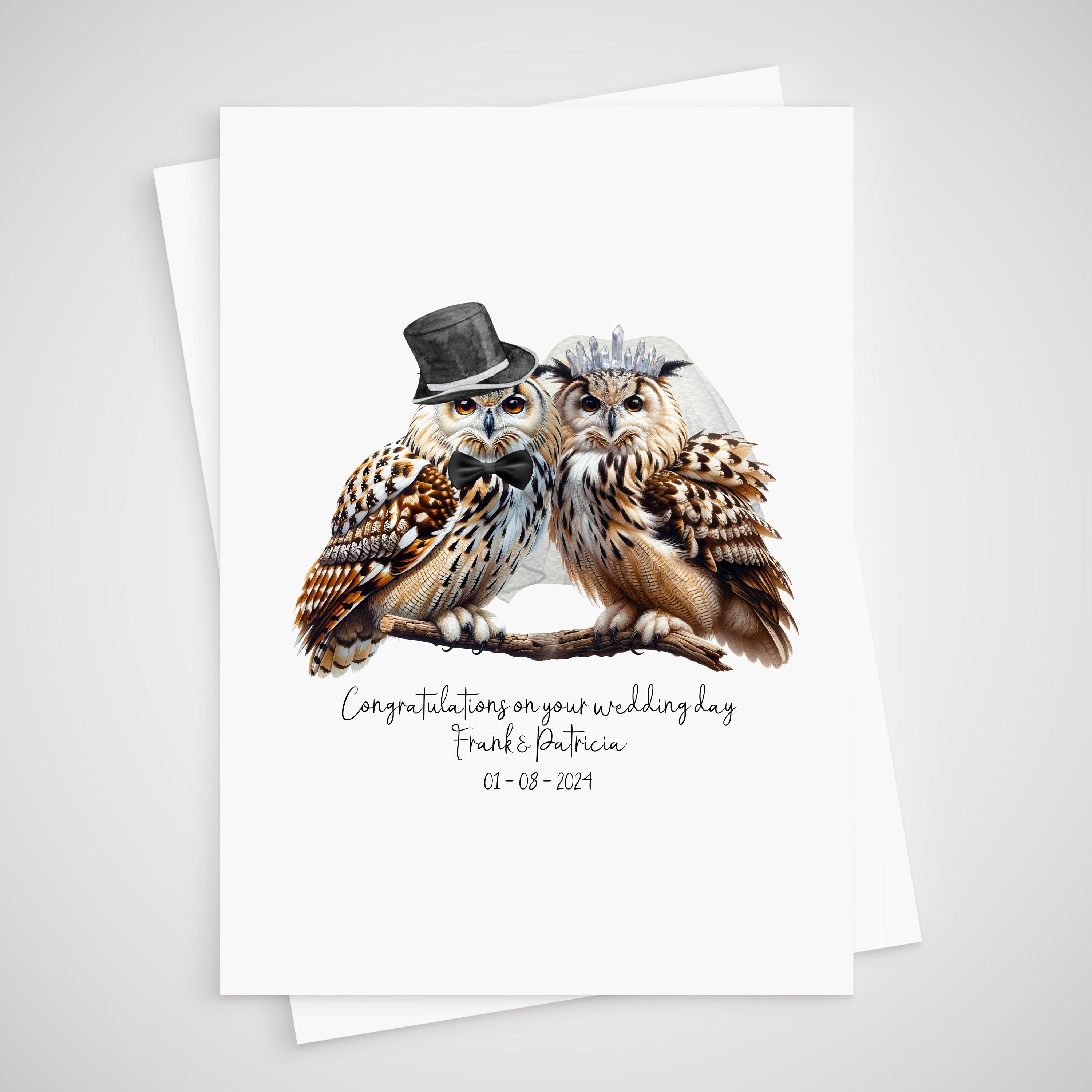 Owl Wedding Card Personalised Bride & Groom