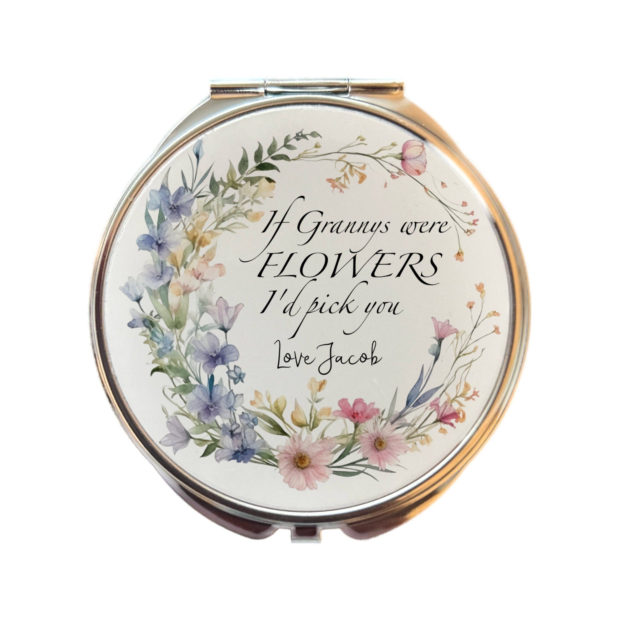 Personalised Compact Mirror for Nanny | Nan Grandma Flower Keepsake handbag mirror