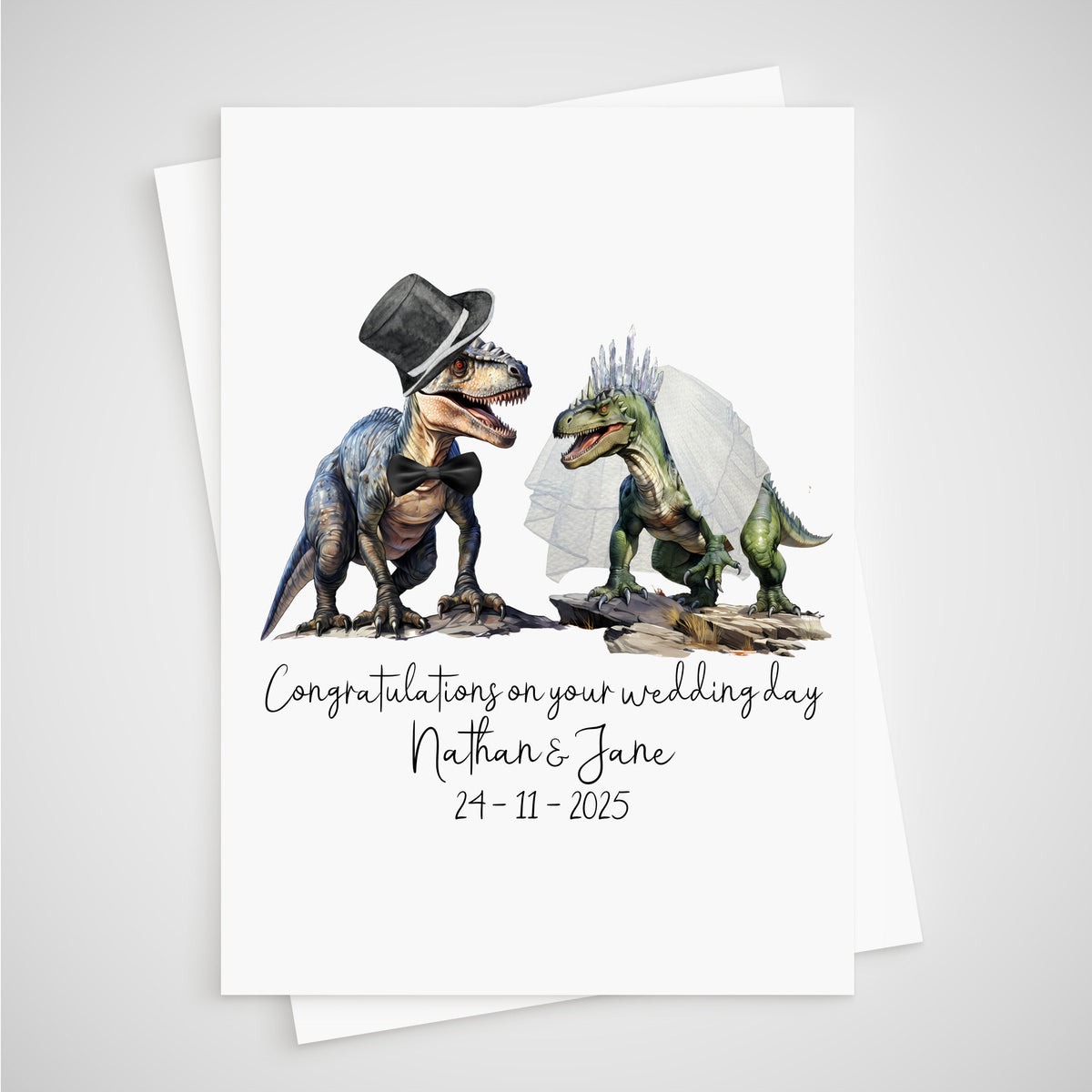 Dinosaur Wedding Card Personalised Bride & Groom jurassic