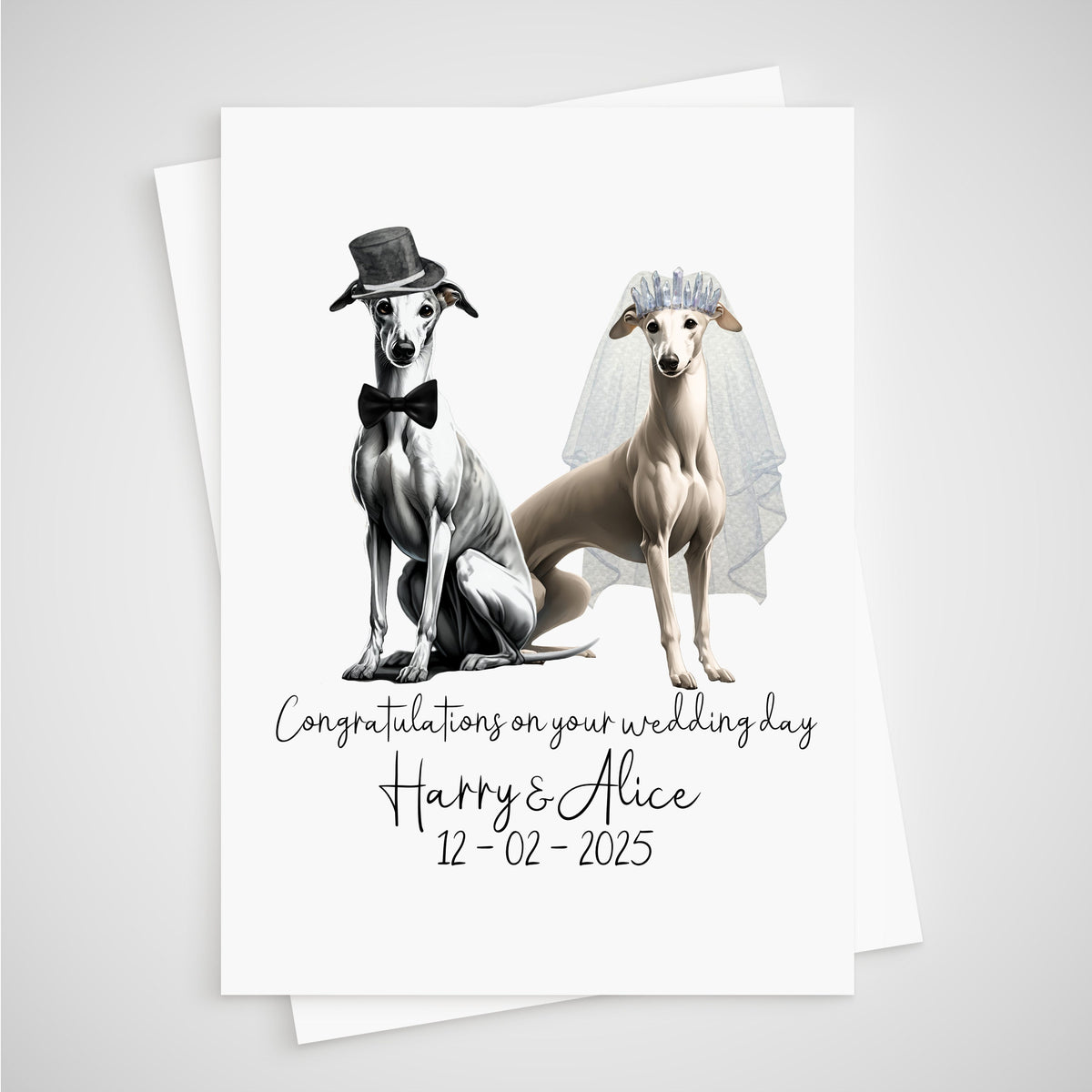 Greyhound Wedding Card Personalised Dog Whippet Bride & Groom