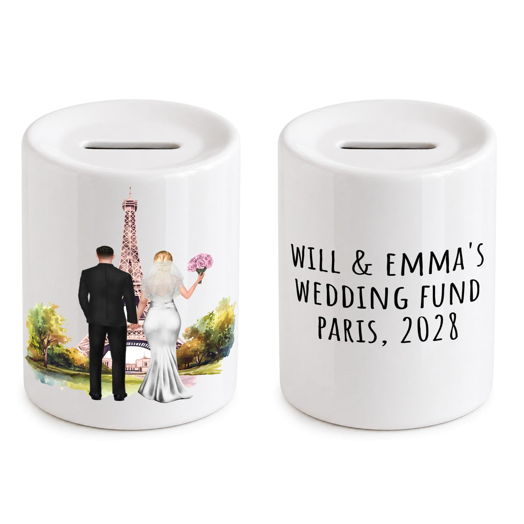 Personalized Paris Wedding Fund Money Box - France, Eiffel Tower - piggy bank