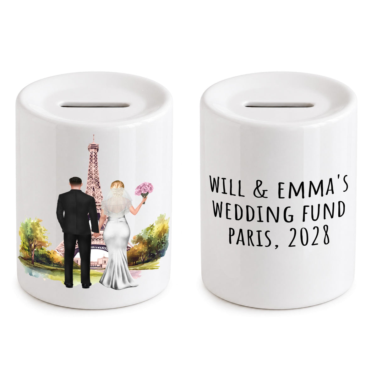 Personalized Paris Wedding Fund Money Box - France, Eiffel Tower - piggy bank