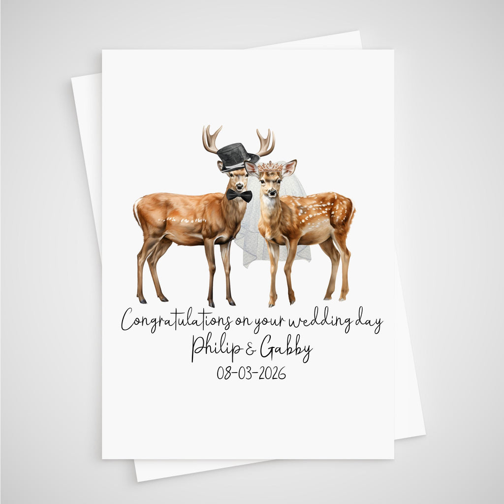 Deer Wedding Card Personalised Bride & Groom