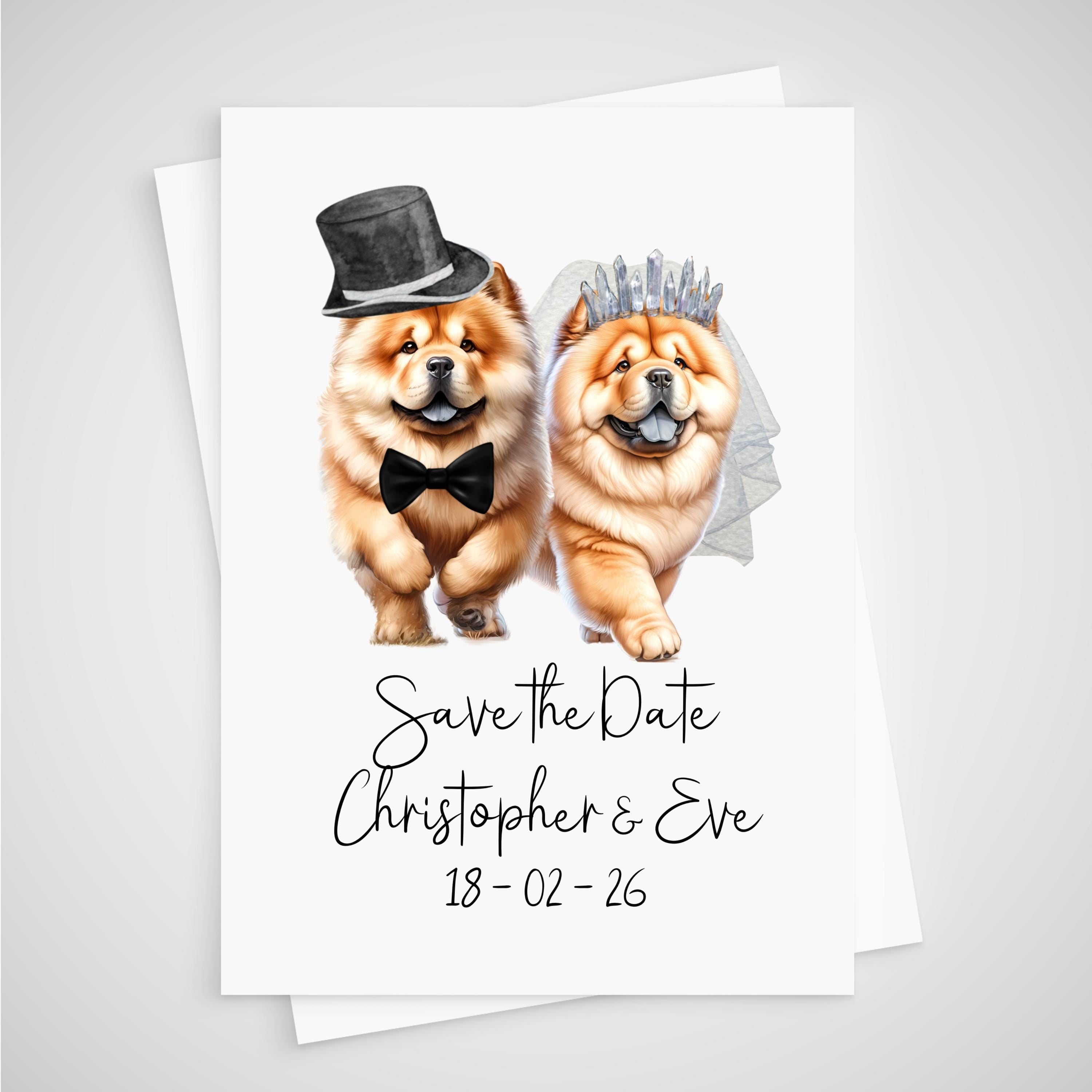 Personalized Dog Wedding Save the Date Card - beagle, basset hound, boxer, british bulldog, chihuahua, chow chow, cockapoo; cocker spaniel