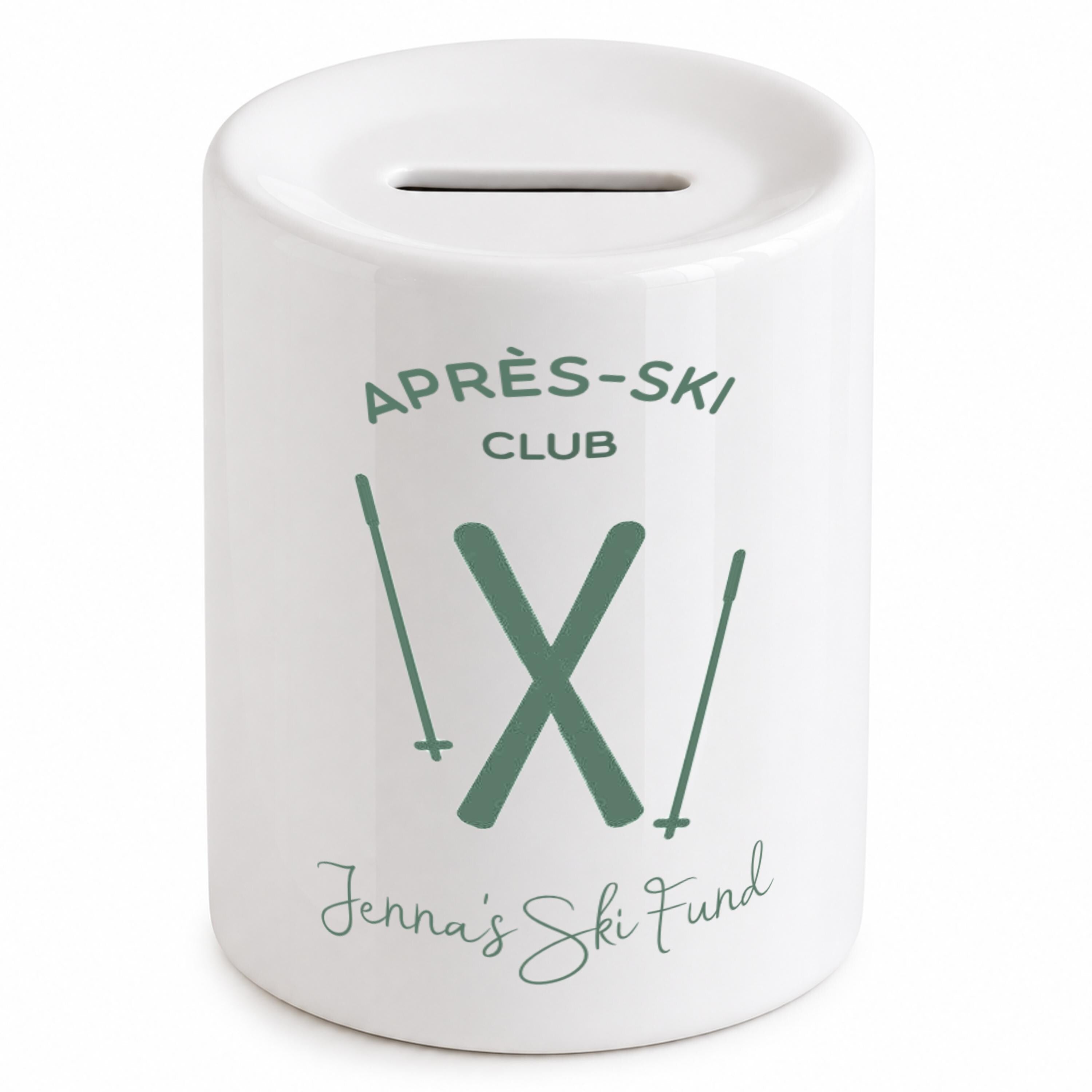 Personalised Ski Fund Money Box - Savings for skiing trip apres-ski club