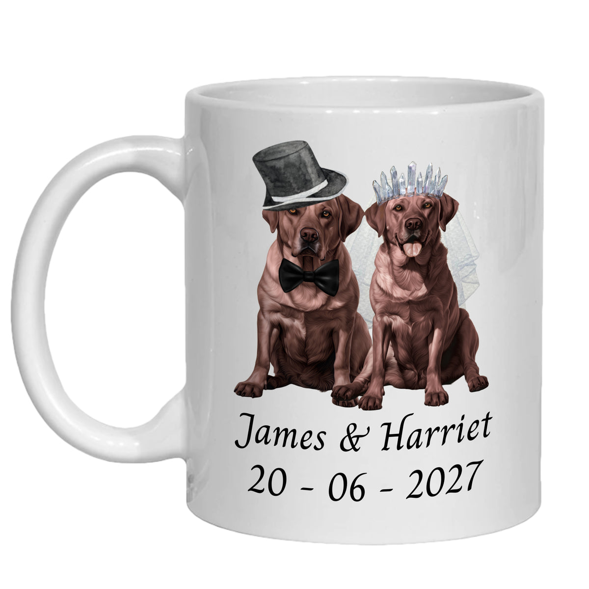 Labrador Wedding Personalised Mug Golden Chocolate Black