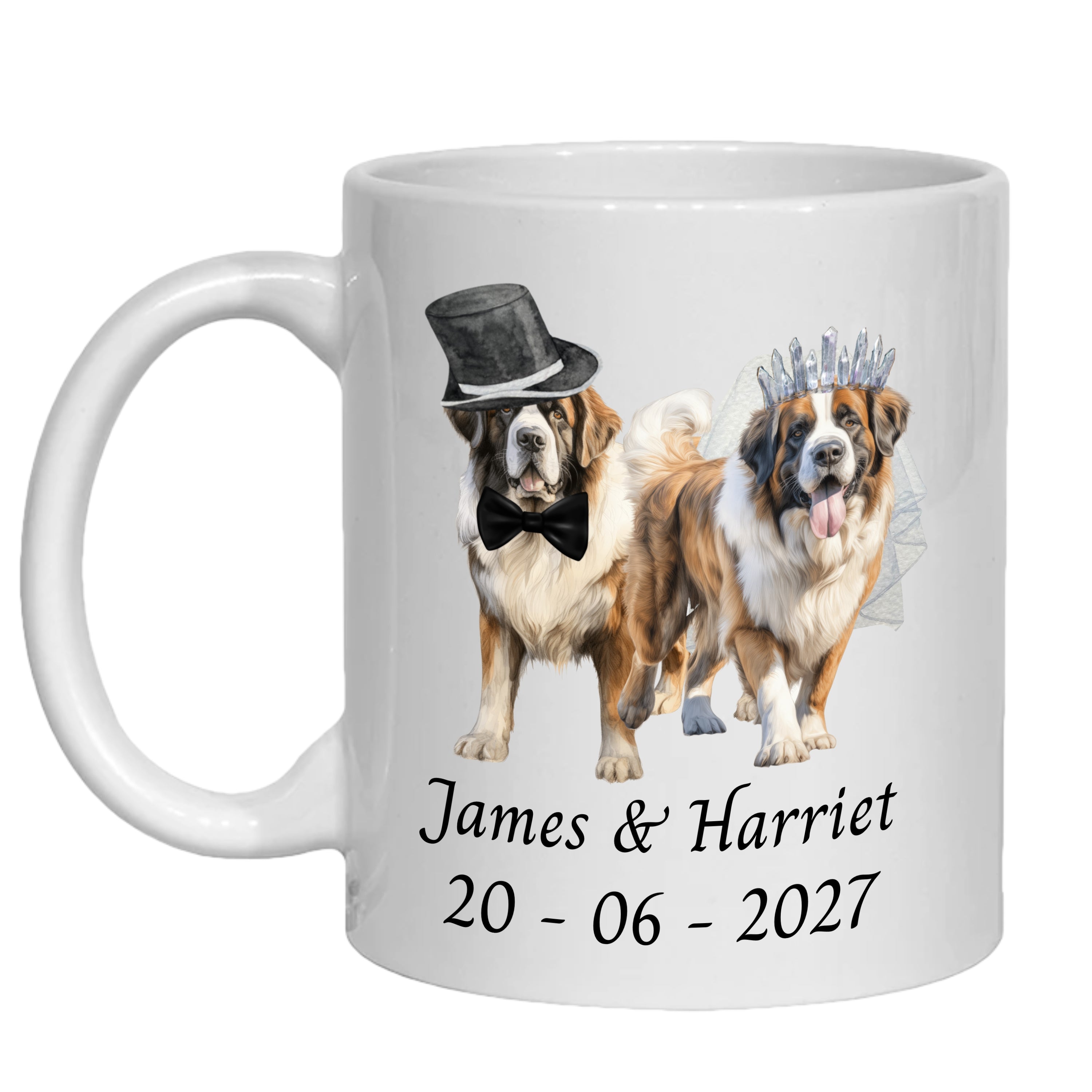 St Bernards Wedding Personalised Mug Dogs