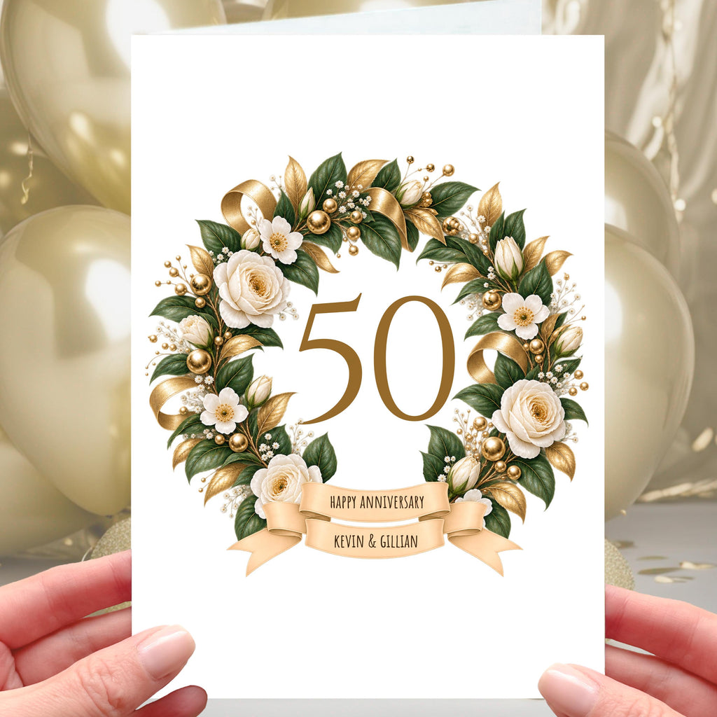 Happy 50th Anniversary Card - Personalised Golden Wedding 50 years