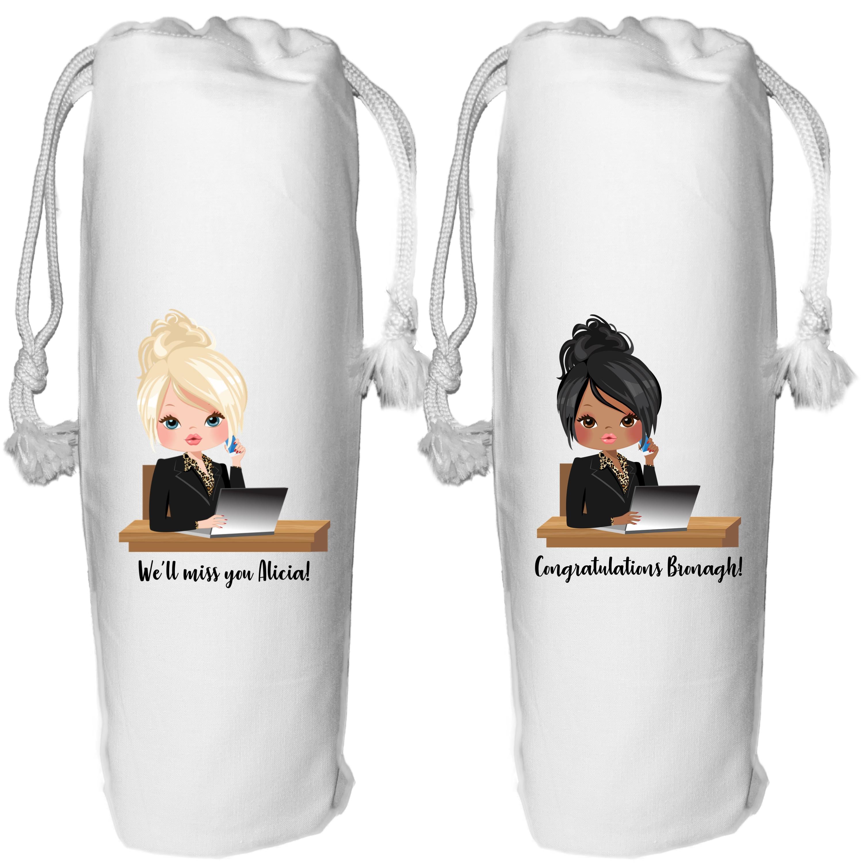 Personalized Business Girl Wine Bag: New Job, Congratulations Gift