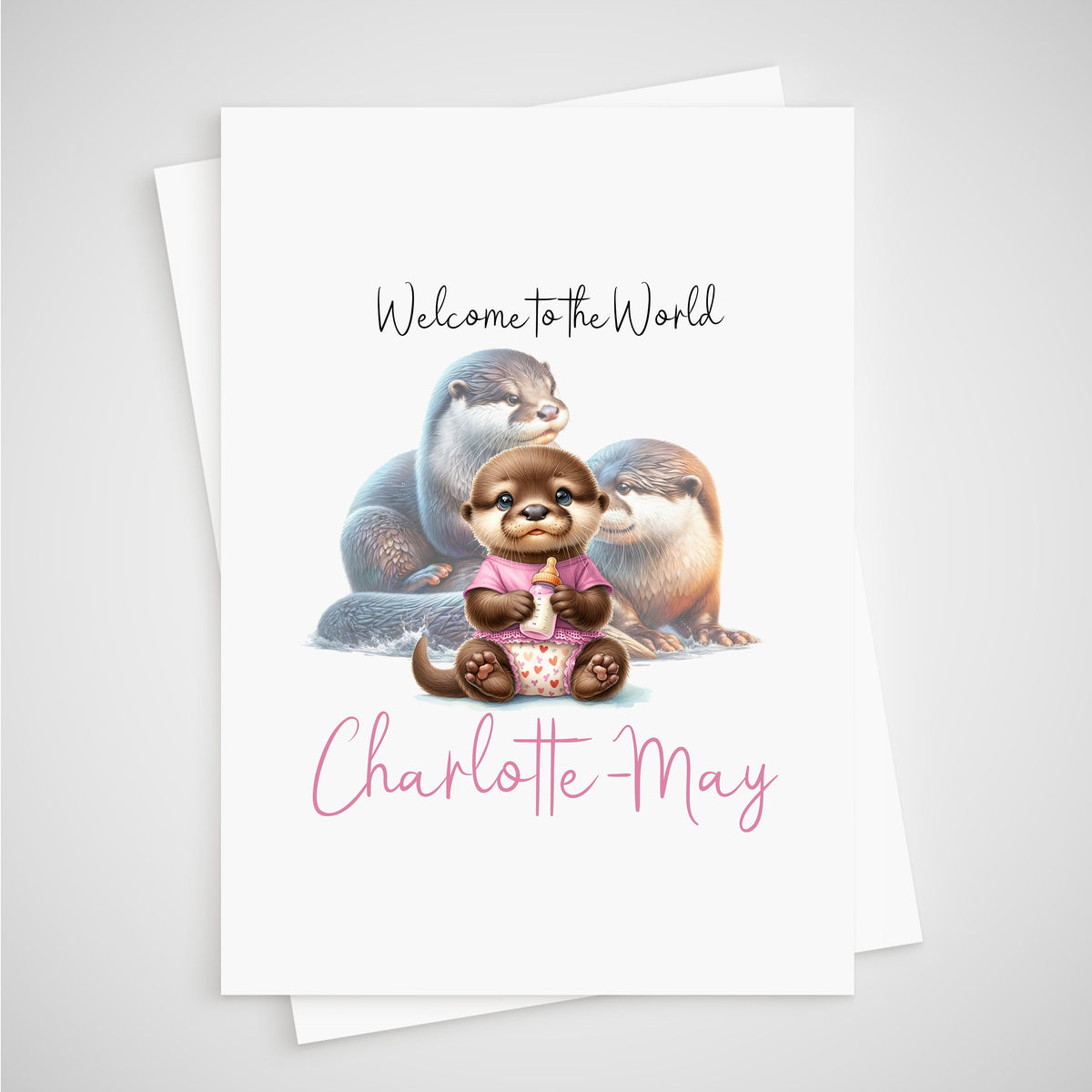 Otter Baby Card Personalised Girl Newborn Welcome to the World
